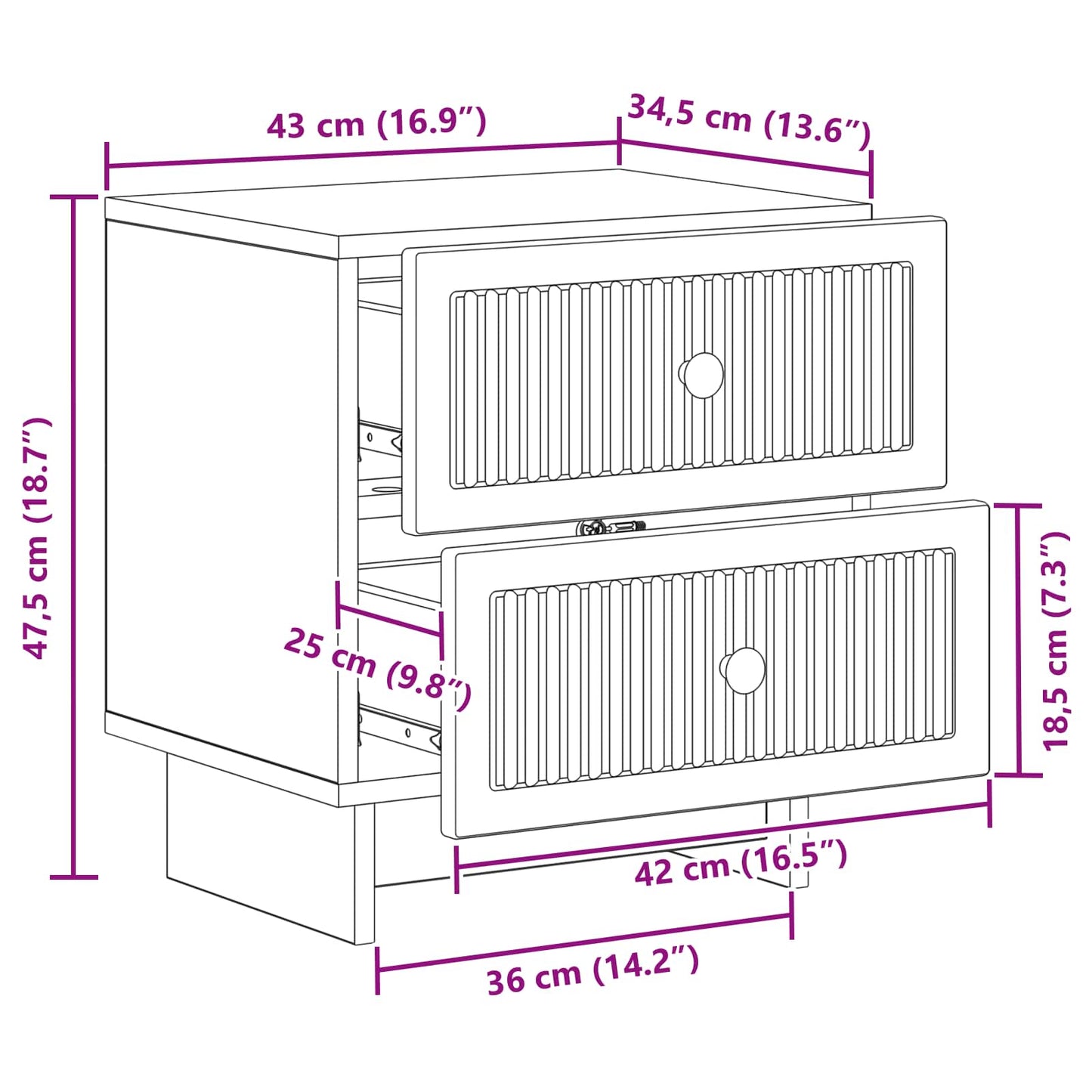 Bedside Cabinet 2 pcs Black 43 x 34.5 x 47.5 cm Engineered Wood