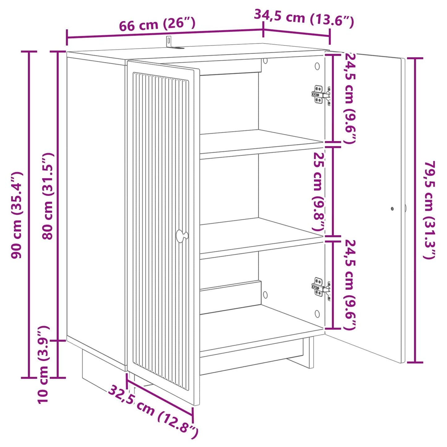 Sideboard Grey Sonoma 66 x 34.5 x 90 cm Engineered Wood