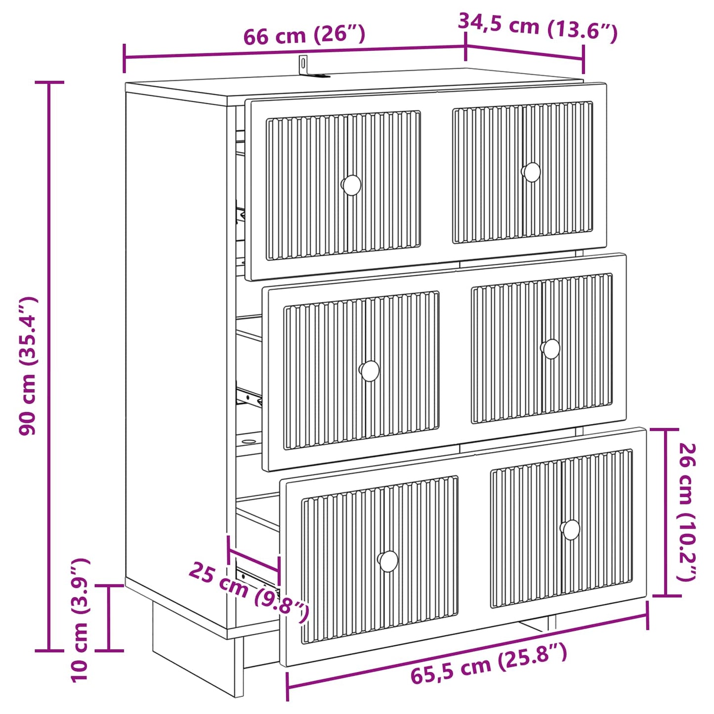 Drawer Cabinet High Gloss White 66 x 34.5 x 90 cm