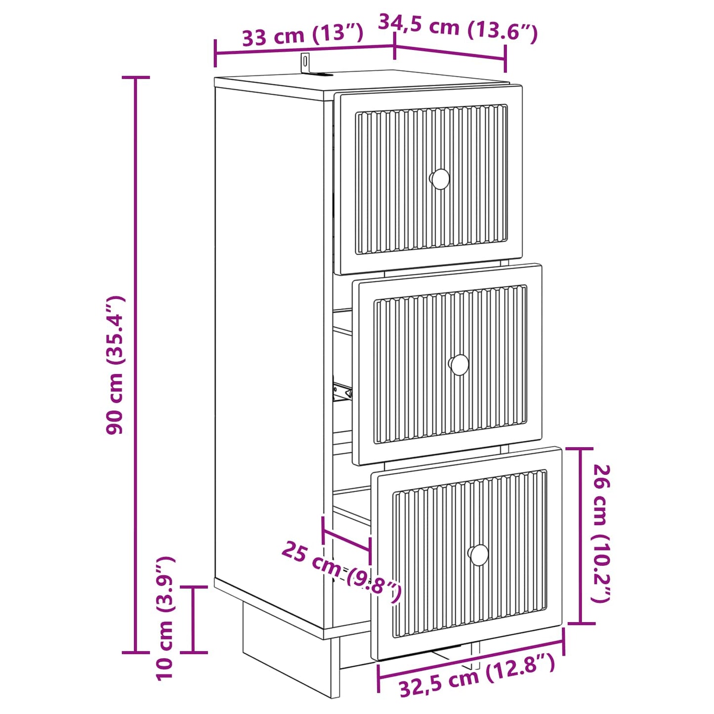 Drawer Cabinet Old Wood 33 x 34.5 x 90 cm Engineered Wood