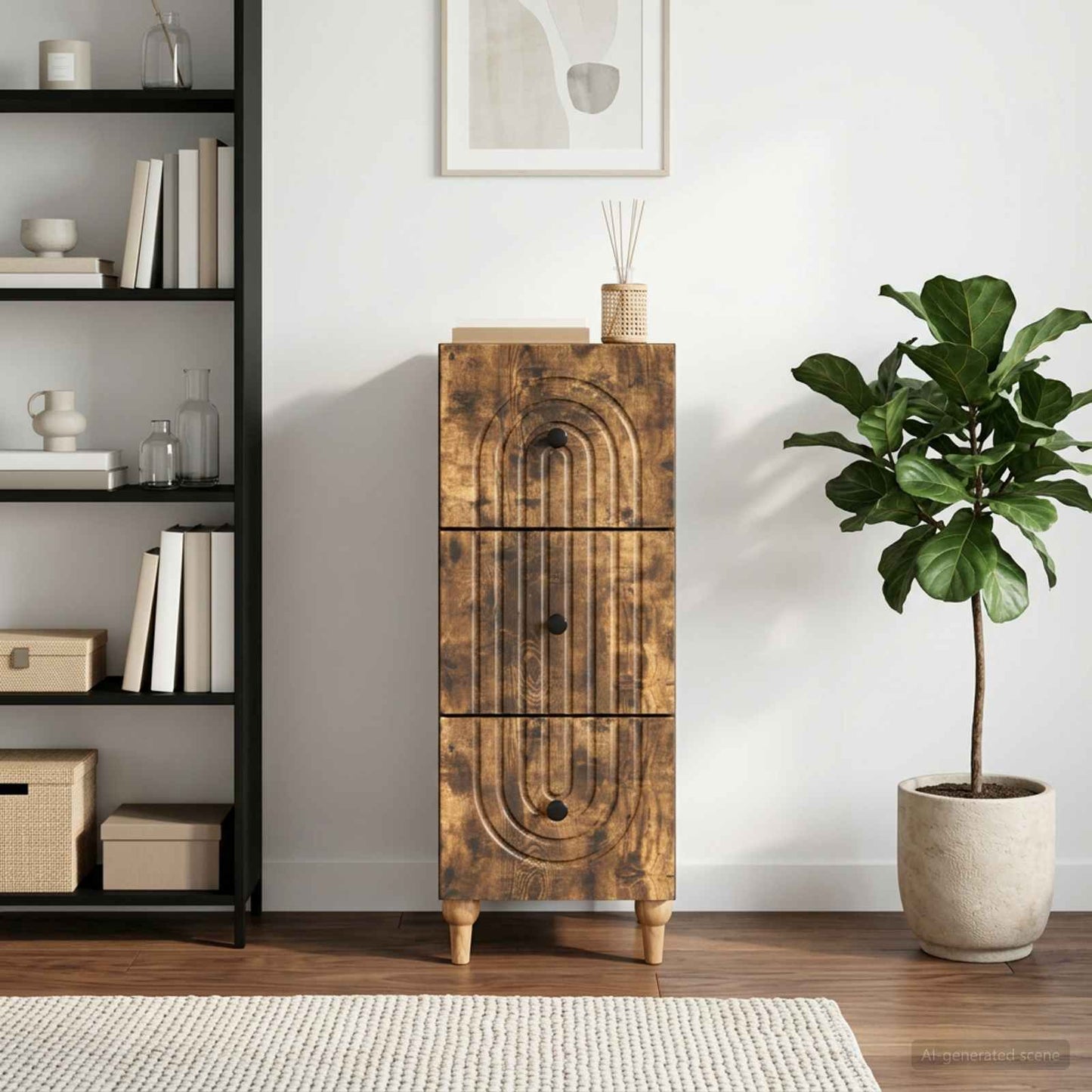 Drawer Cabinet 33 x 34.5 x 90 cm Engineered Wood Smoked Oak
