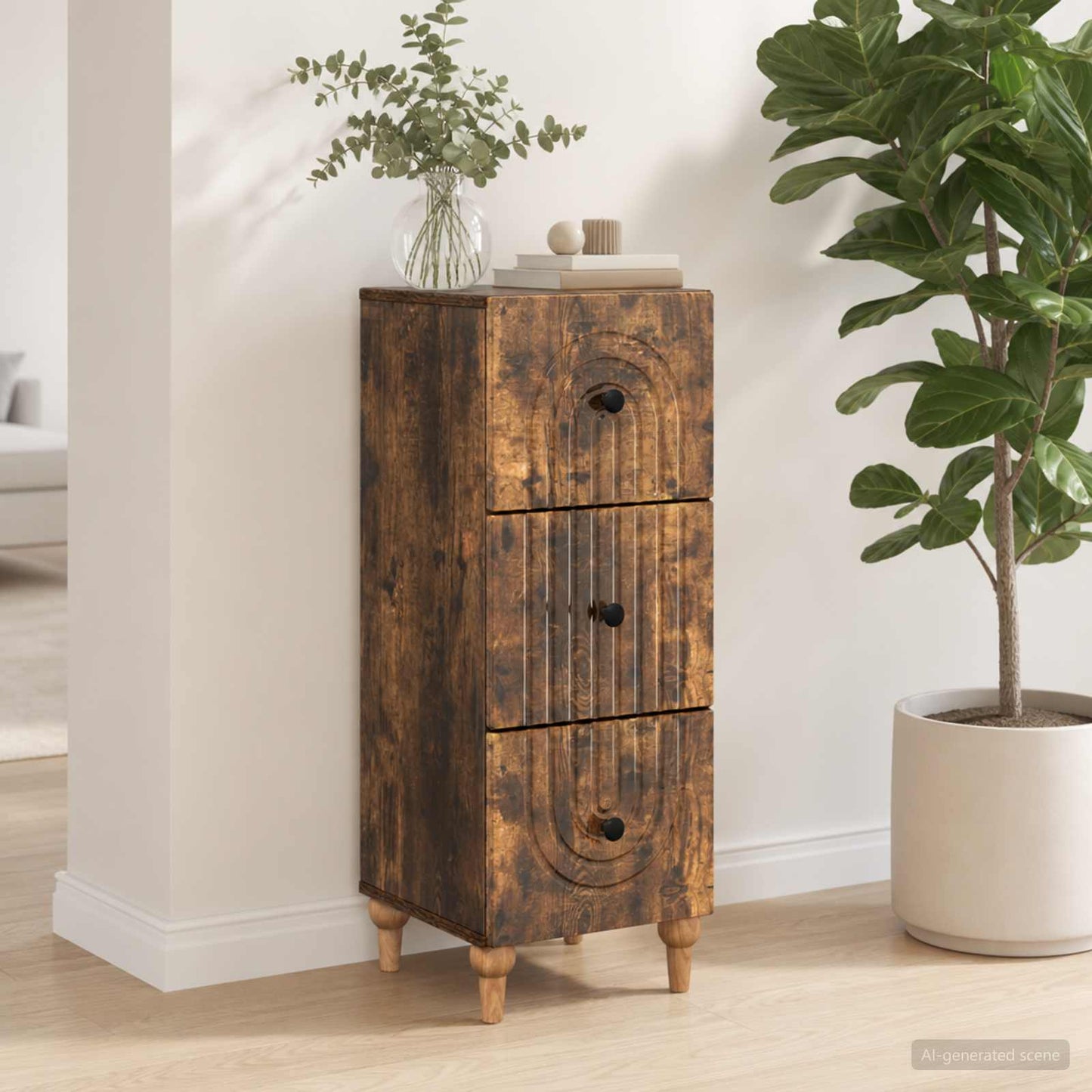 Drawer Cabinet 33 x 34.5 x 90 cm Engineered Wood Smoked Oak