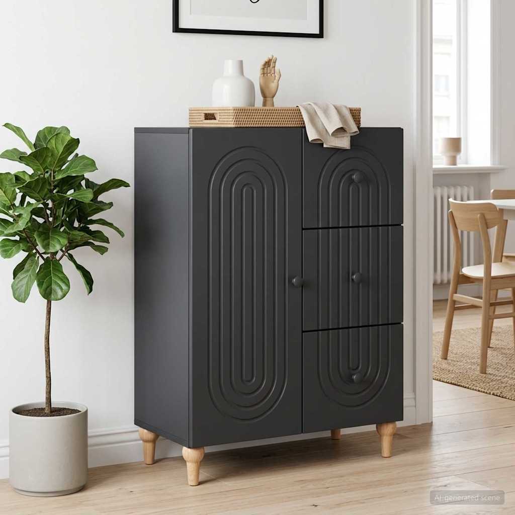 Sideboard with Drawer Black 66 x 34.5 x 90 cm Engineered Wood