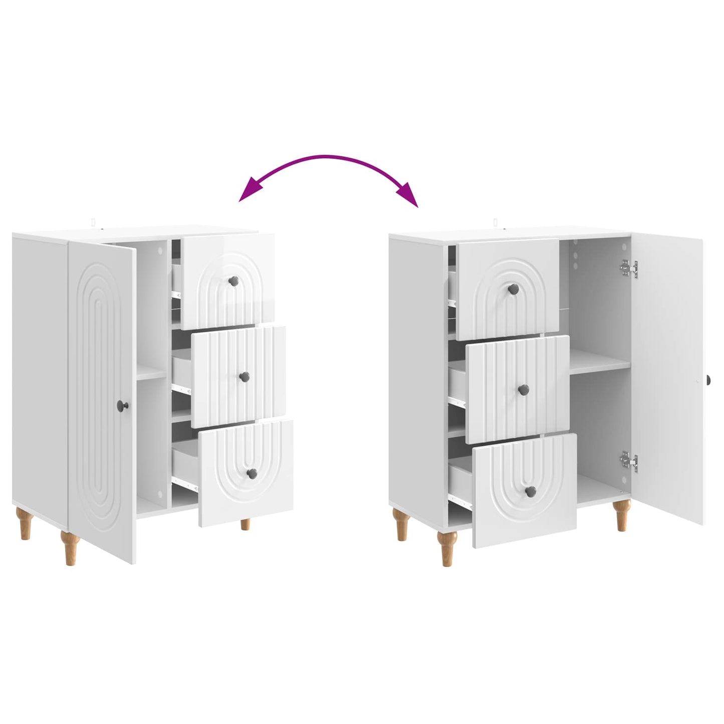 Sideboard High Gloss White 66 x 34.5 x 90 cm Engineered Wood