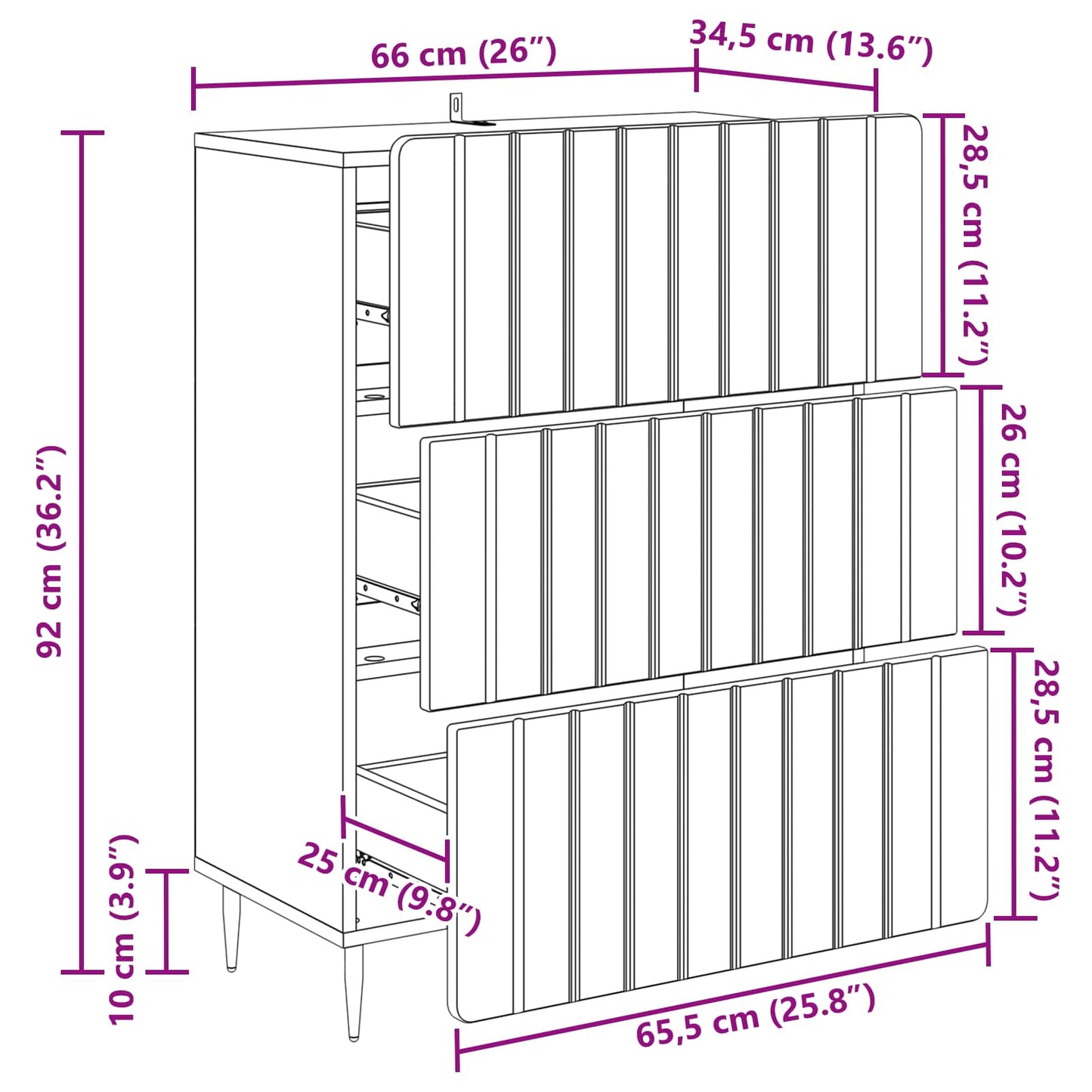 Drawer Cabinet White 66 x 34.5 x 92 cm Engineered Wood
