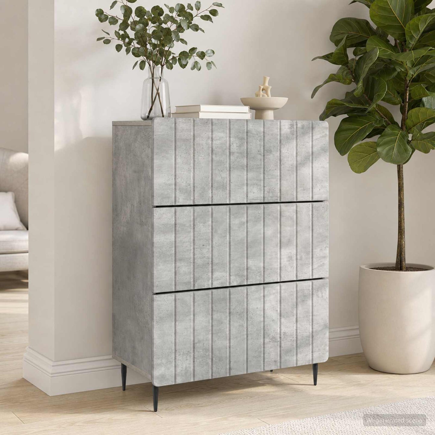 Drawer Cabinet Concrete Grey 66 x 34.5 x 92 cm Engineered Wood