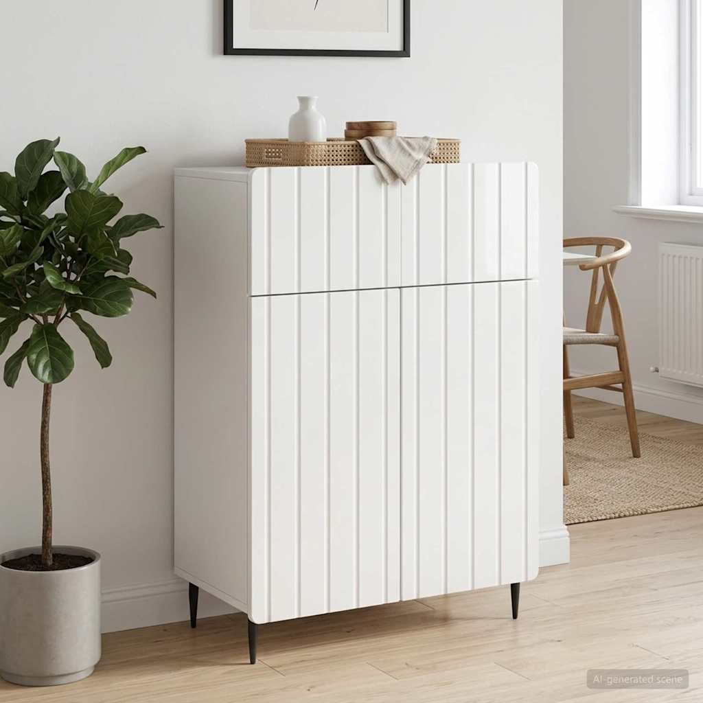 Sideboard High Gloss White 66 x 34.5 x 92 cm Engineered Wood