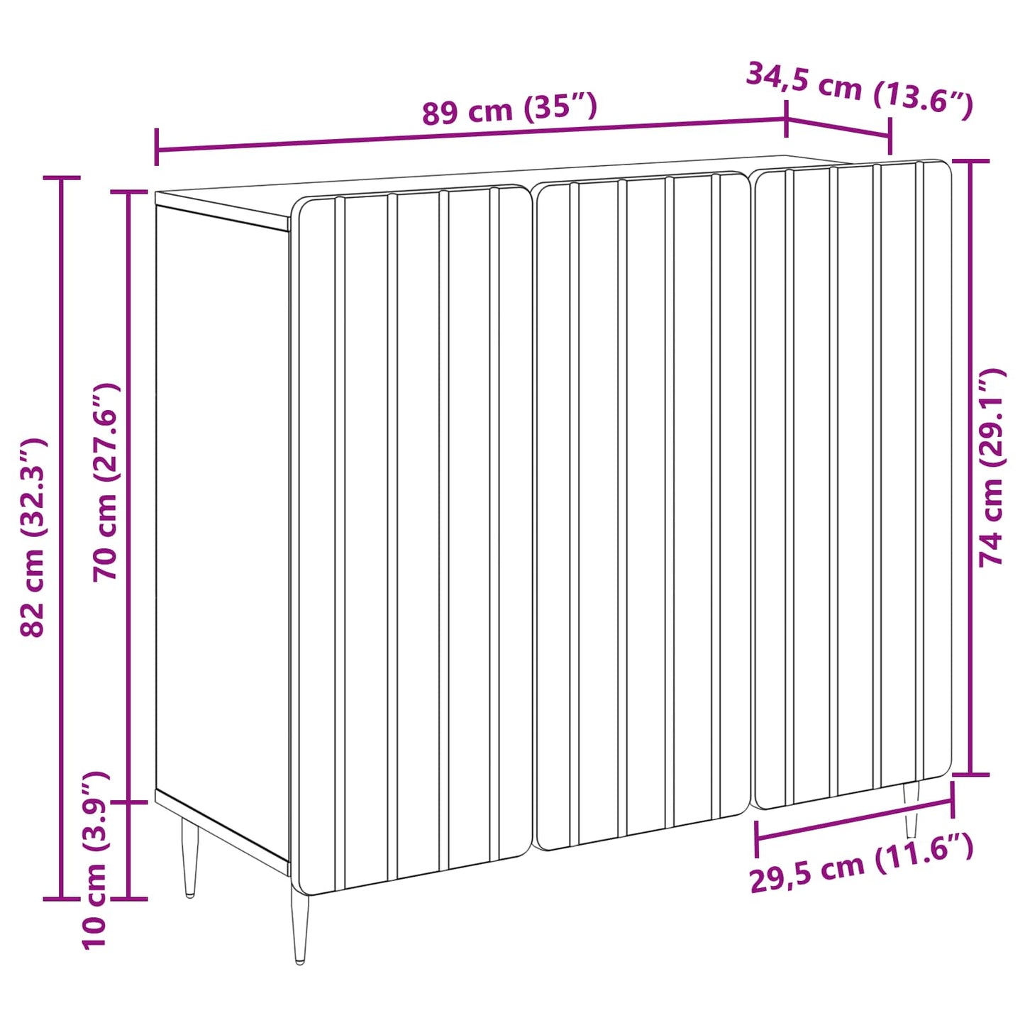 Sideboard Black 89 x 34.5 x 82 cm Engineered Wood