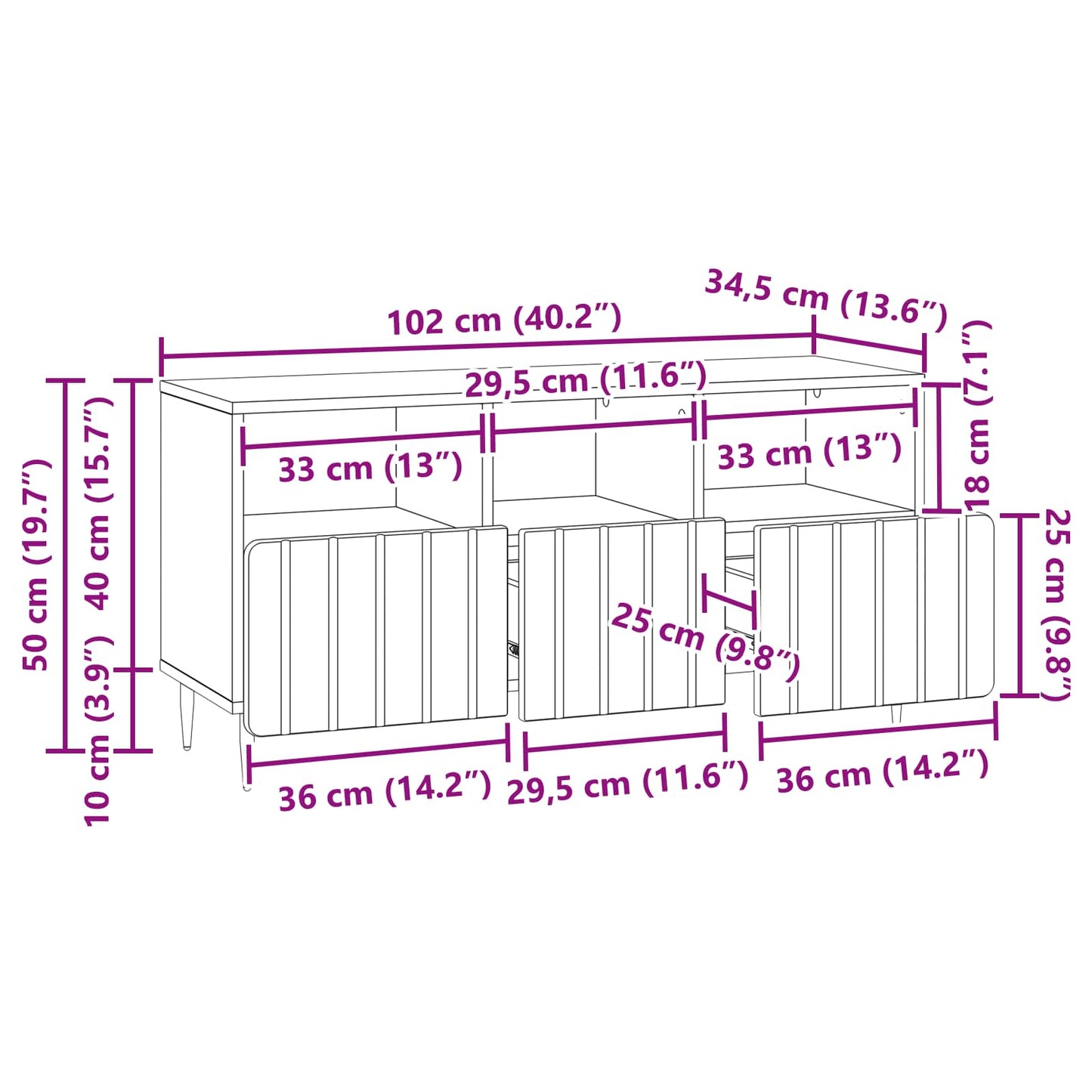 TV Cabinet Smoked Oak 102 x 34.5 x 50 cm Engineered Wood