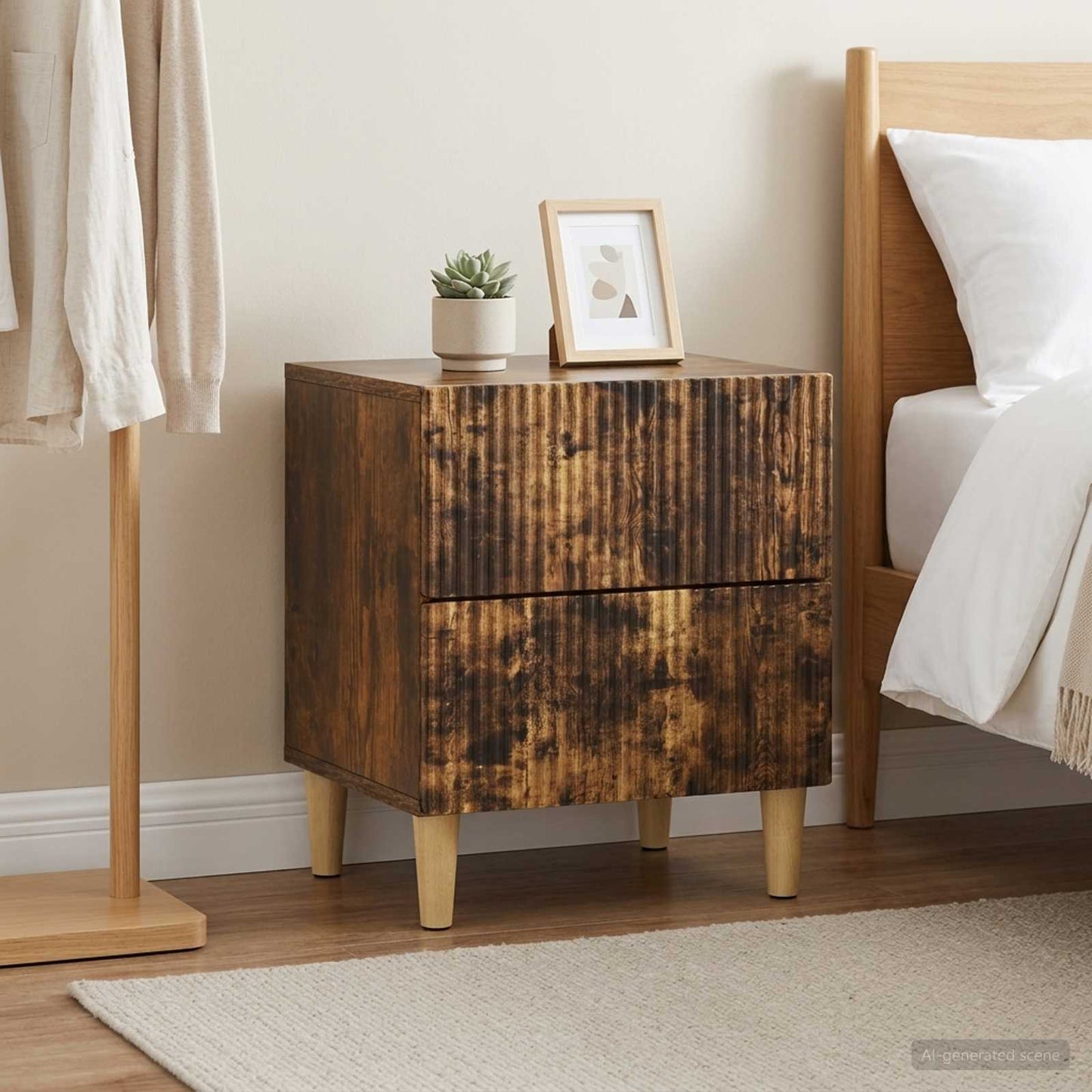 Bedside Cabinet with Drawer 2 pcs Smoked Oak 43 x 34.5 x 48 cm