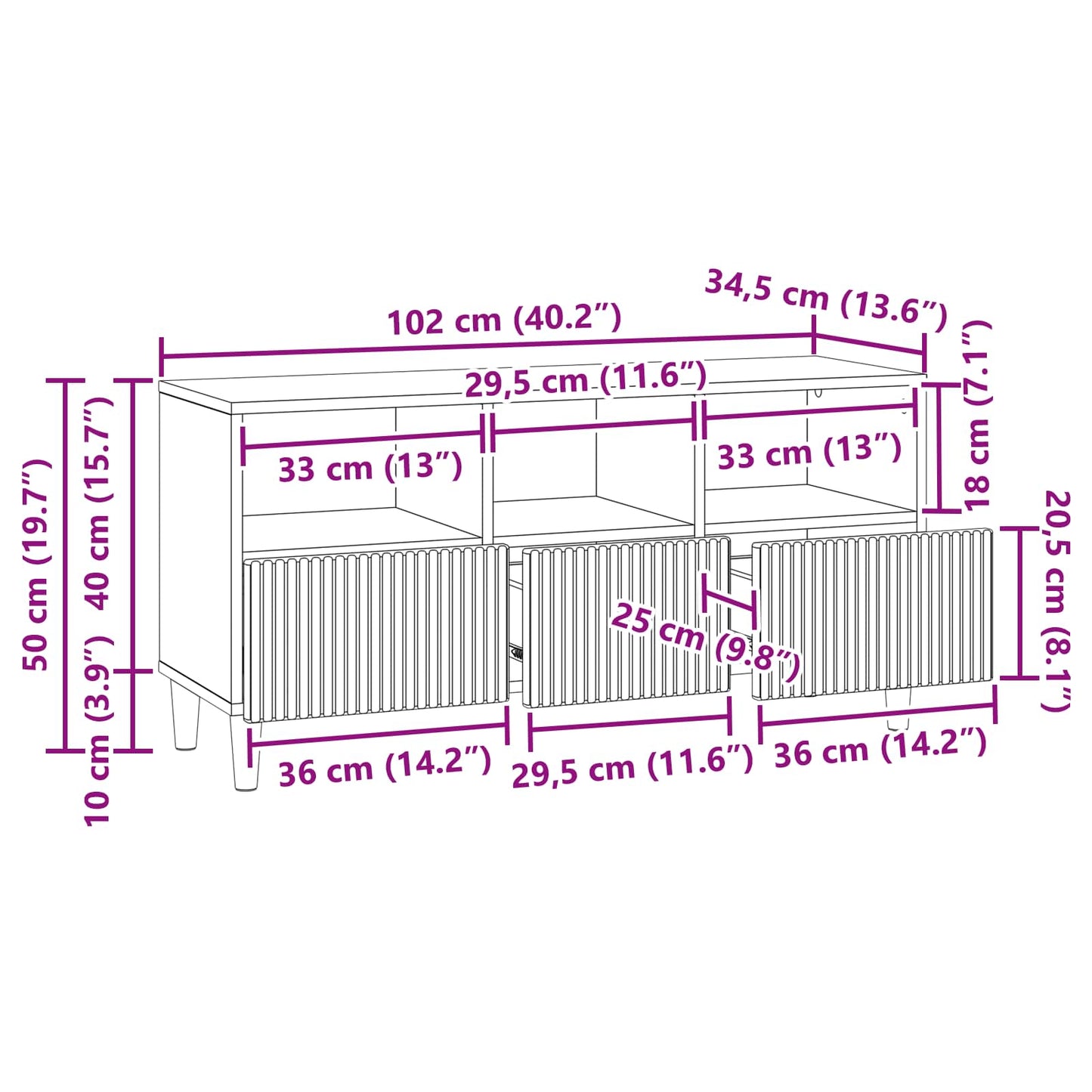 TV Cabinet Sonoma Oak 102 x 34.5 x 50 cm Engineered Wood