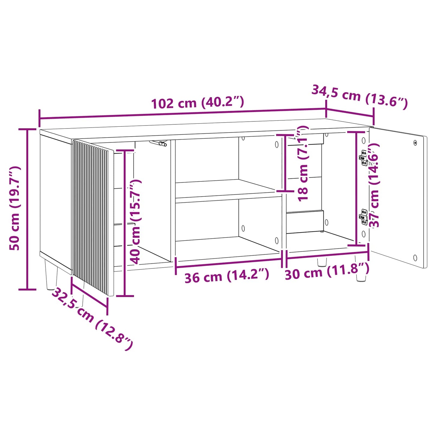 TV Cabinet Old Wood 102 x 34.5 x 50 cm Engineered Wood