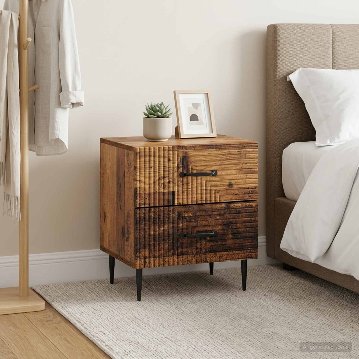 Bedside Cabinet with Drawer 2 pcs Old Wood 43 x 34.5 x 47.5 cm