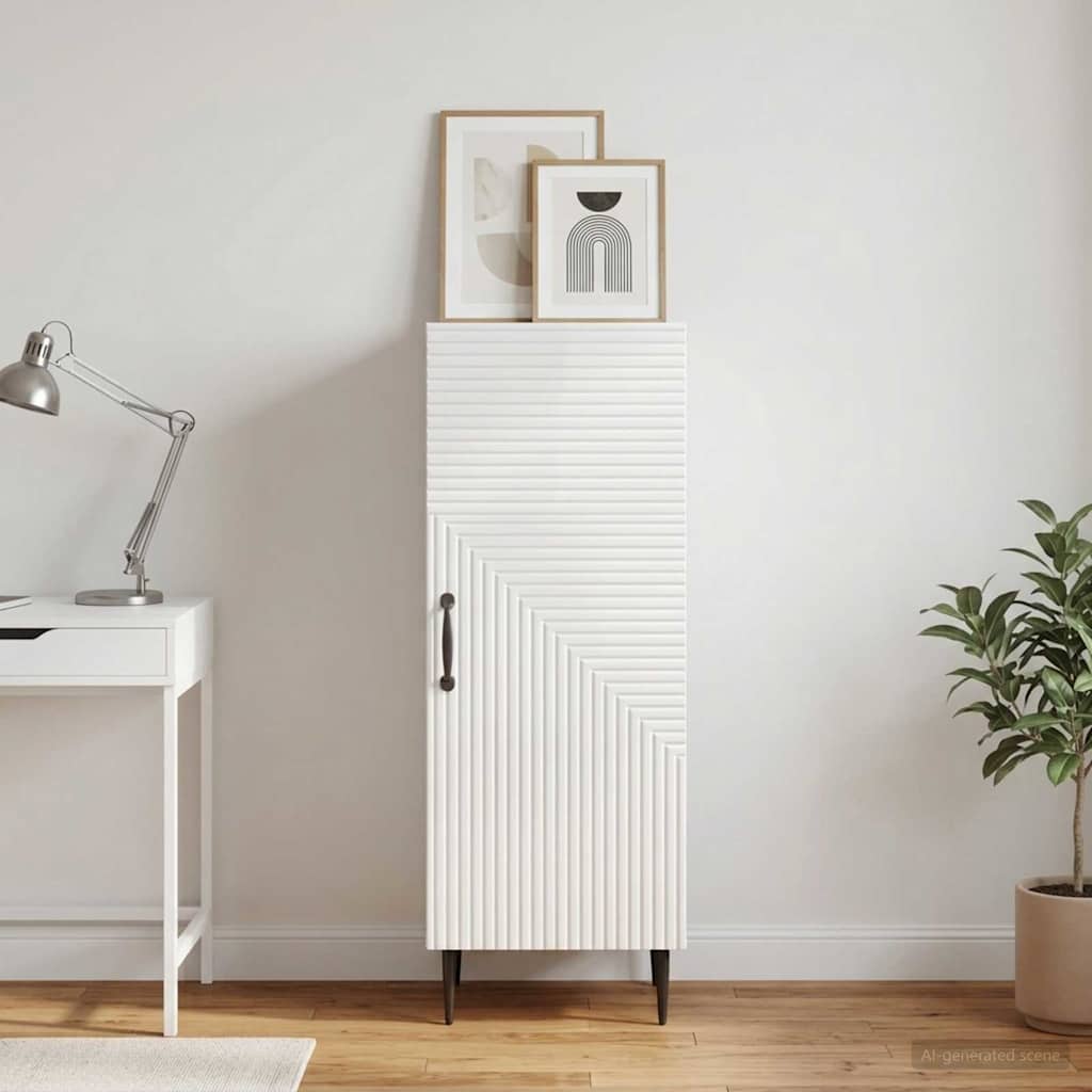 Sideboard High Gloss White 33 x 34.5 x 89.5 cm Engineered Wood