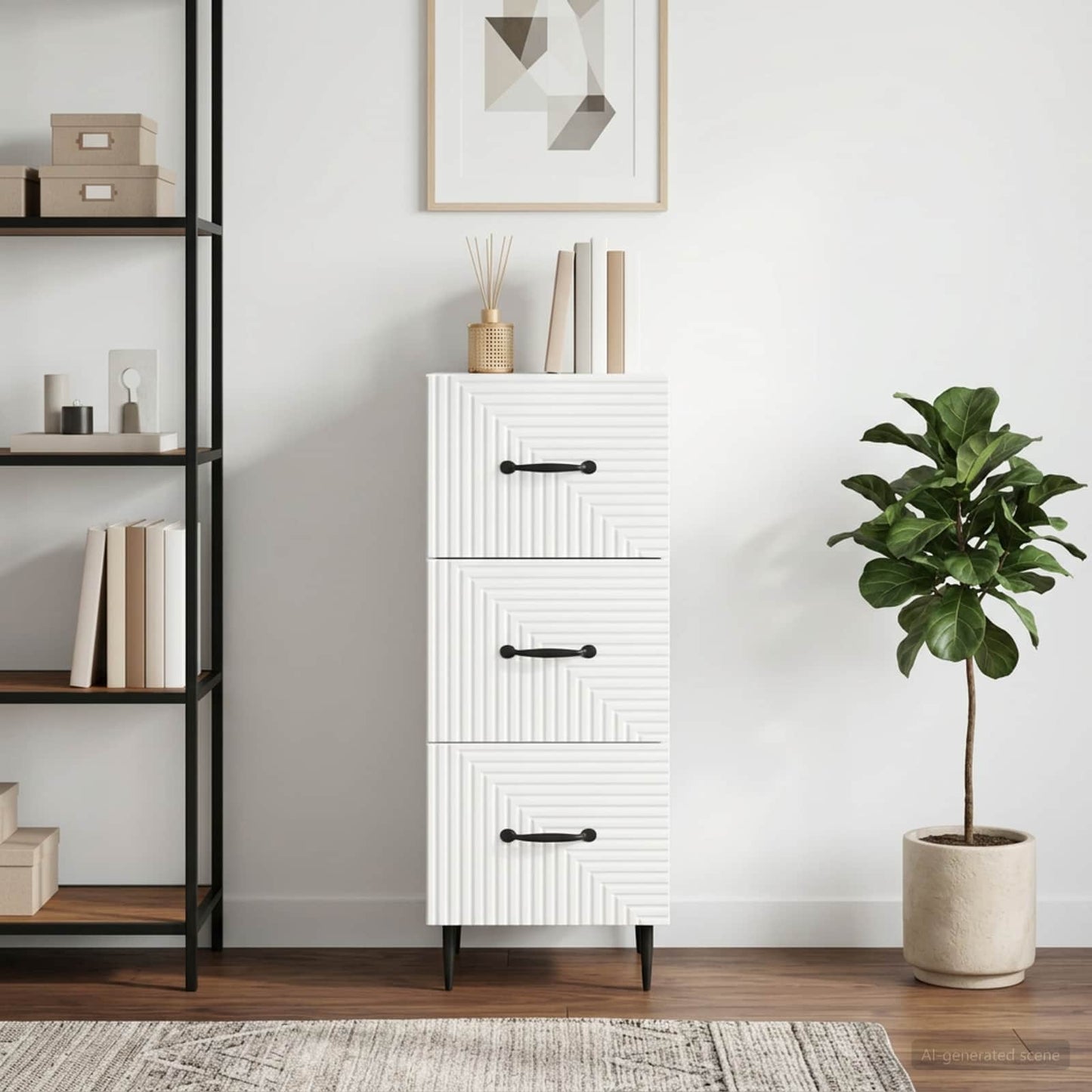 Drawer Cabinet White 33 x 34.5 x 89.5 cm Engineered Wood
