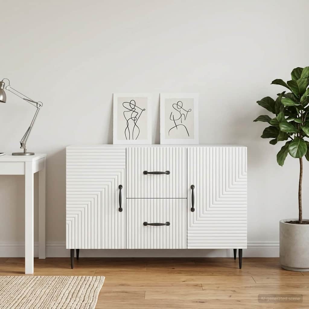 Sideboard High Gloss White 89 x 34.5 x 60 cm Engineered Wood