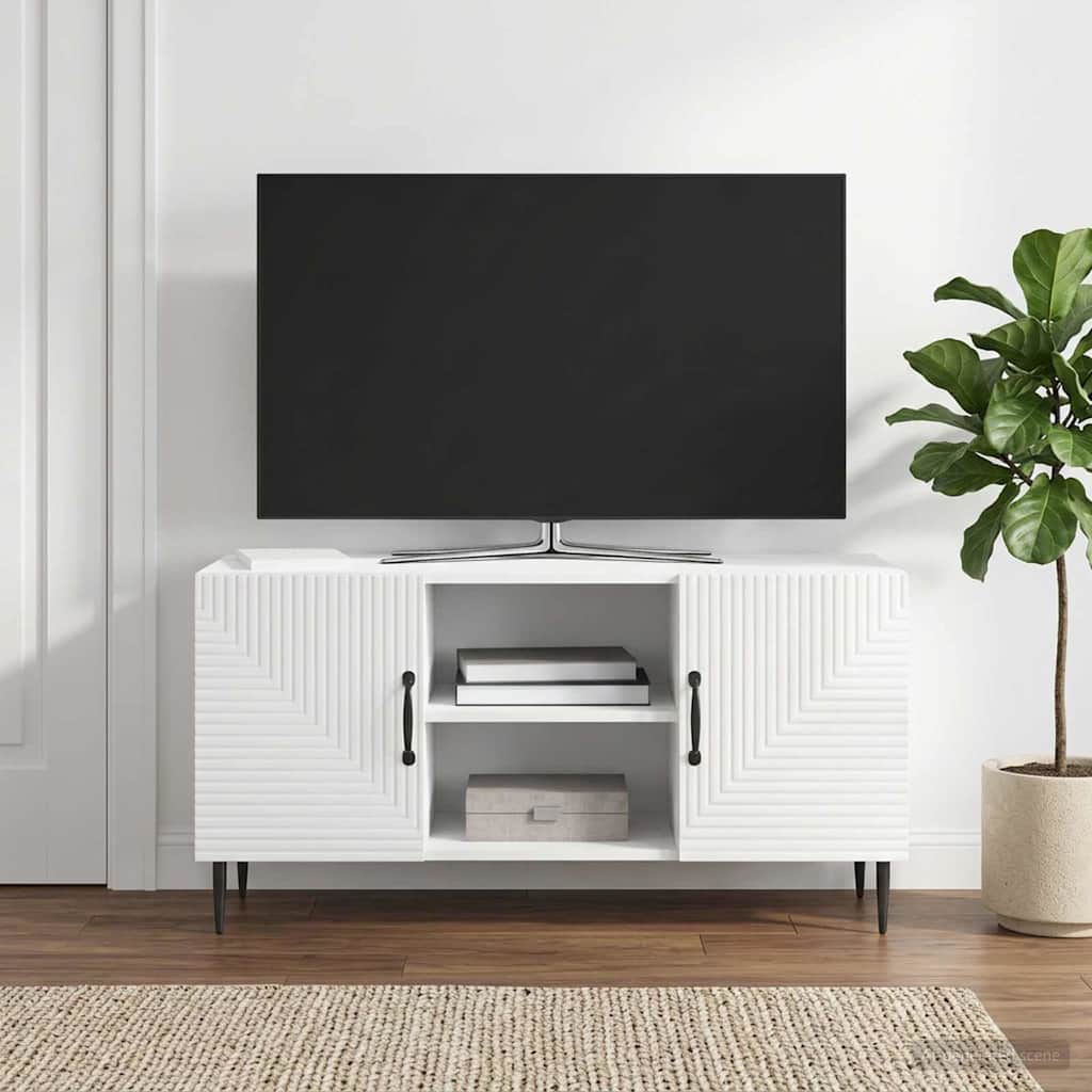 TV Cabinet High Gloss White 102 x 34.5 x 50 cm Engineered Wood