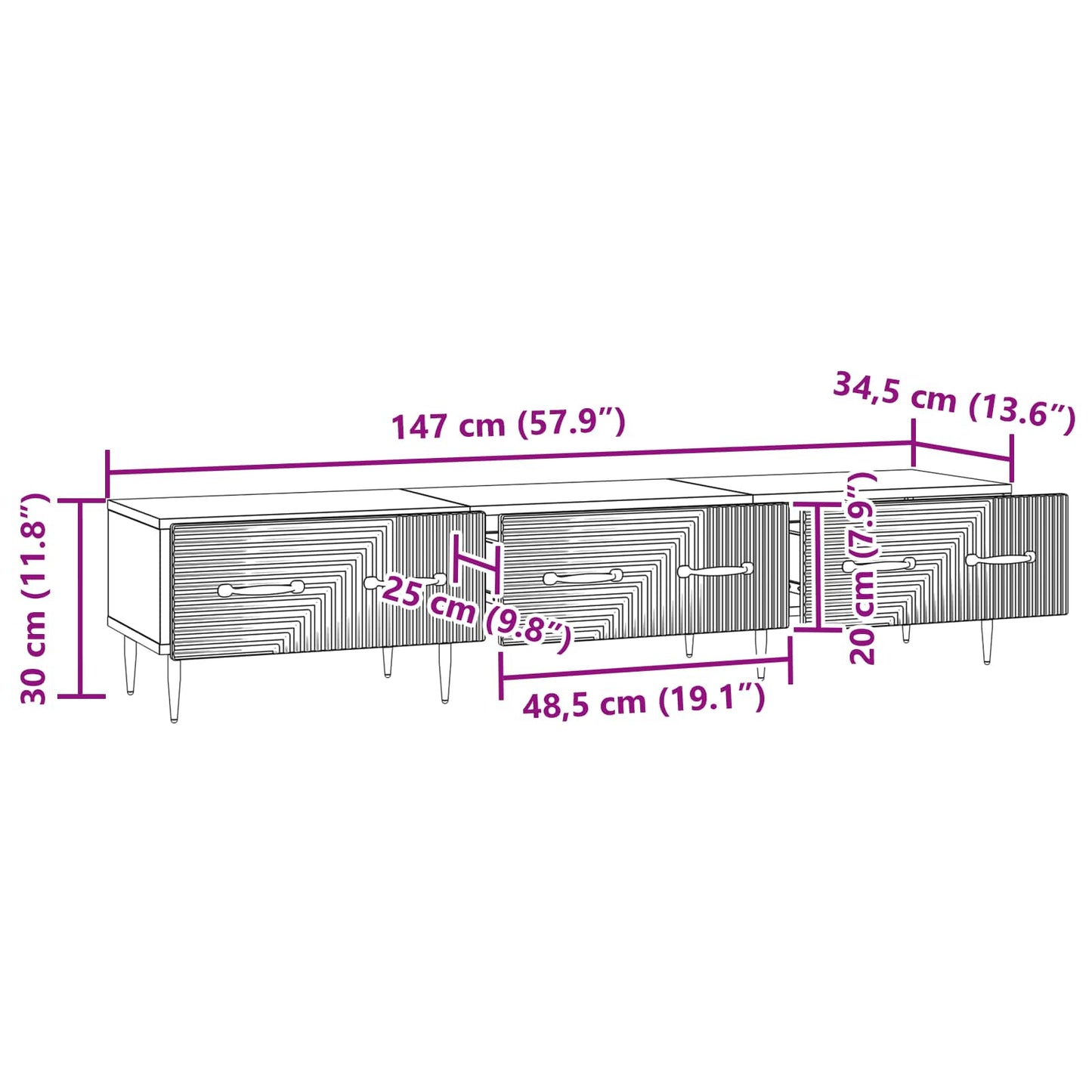 TV Cabinet Old Wood 147 x 34.5 x 30 cm Engineered Wood