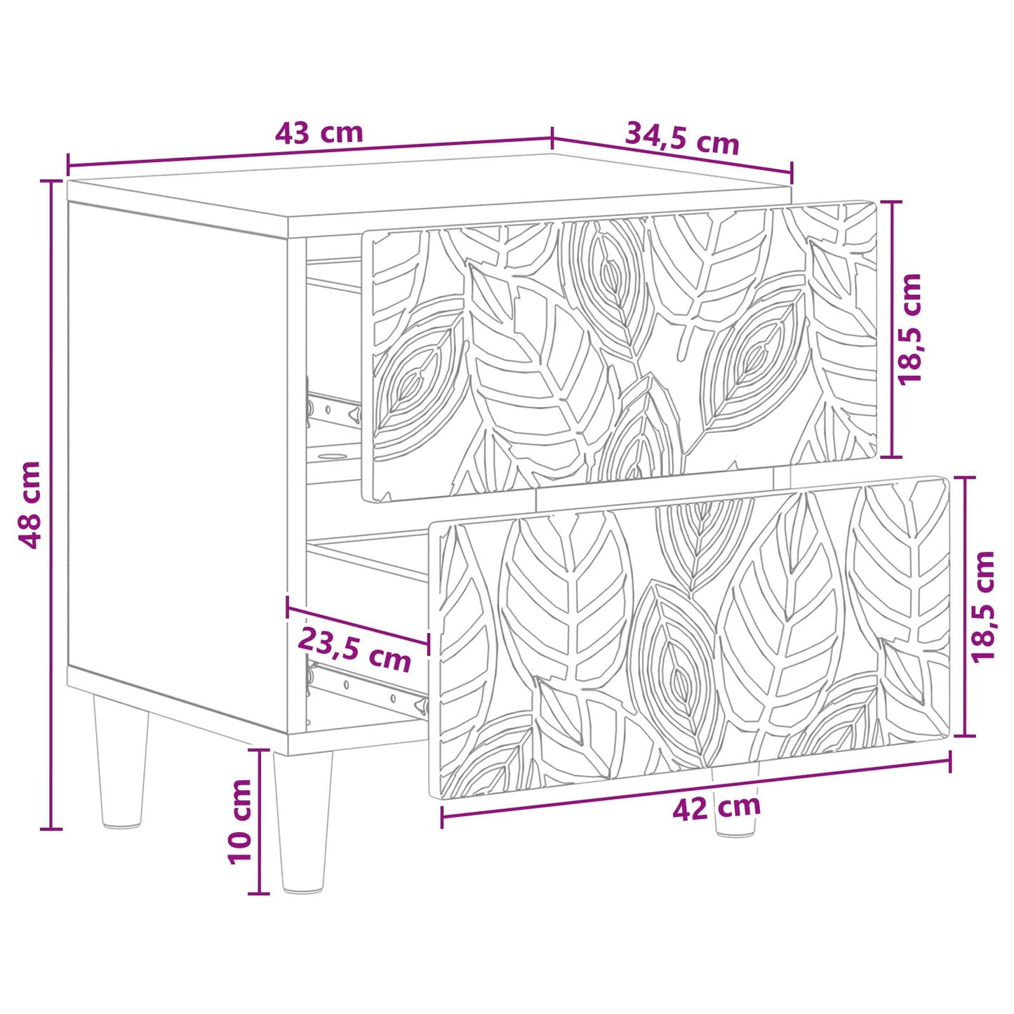 Bedside Table Old Wood 43 x 34.5 x 48 cm Engineered Wood