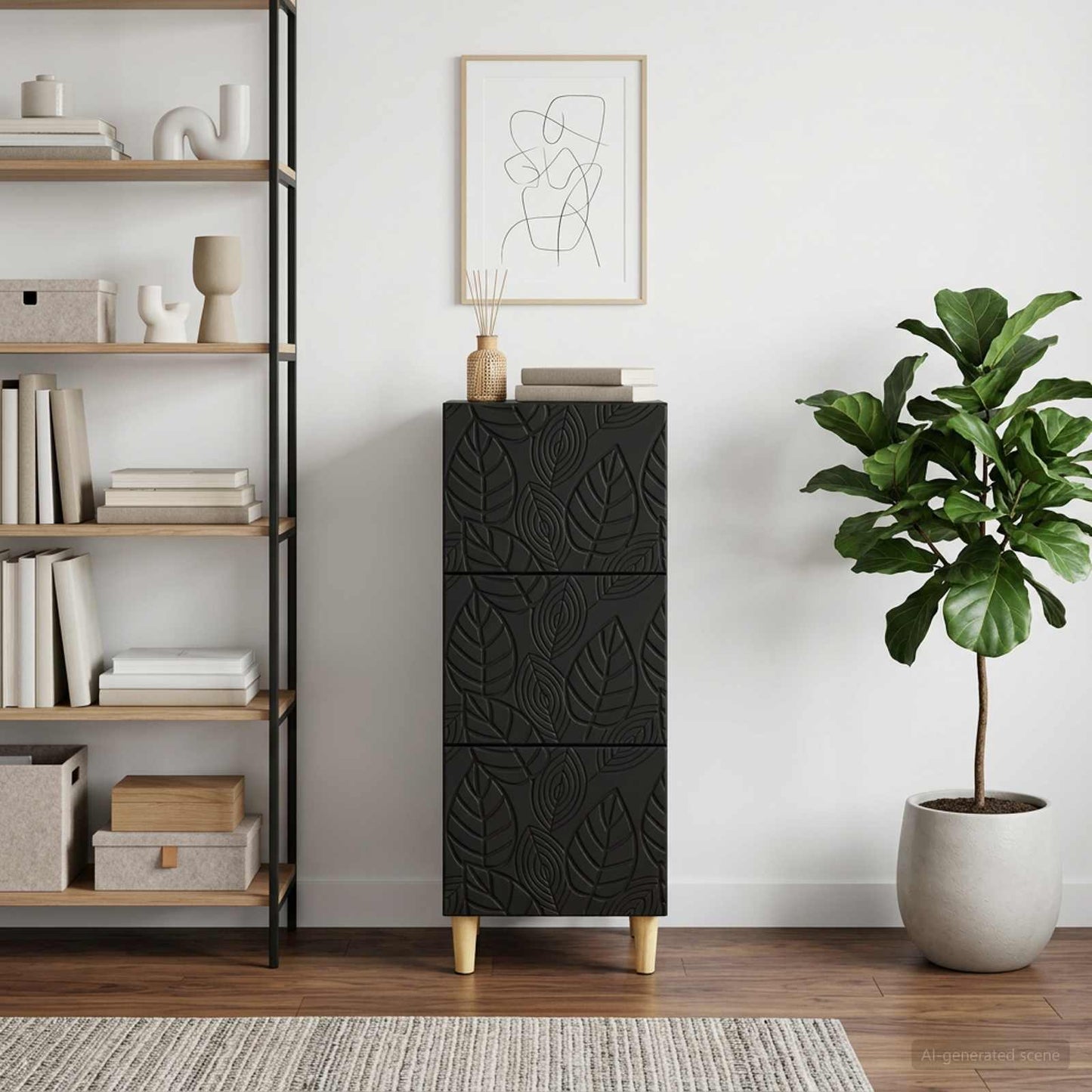 Drawer Cabinet Black 33 x 34.5 x 90 cm Engineered Wood