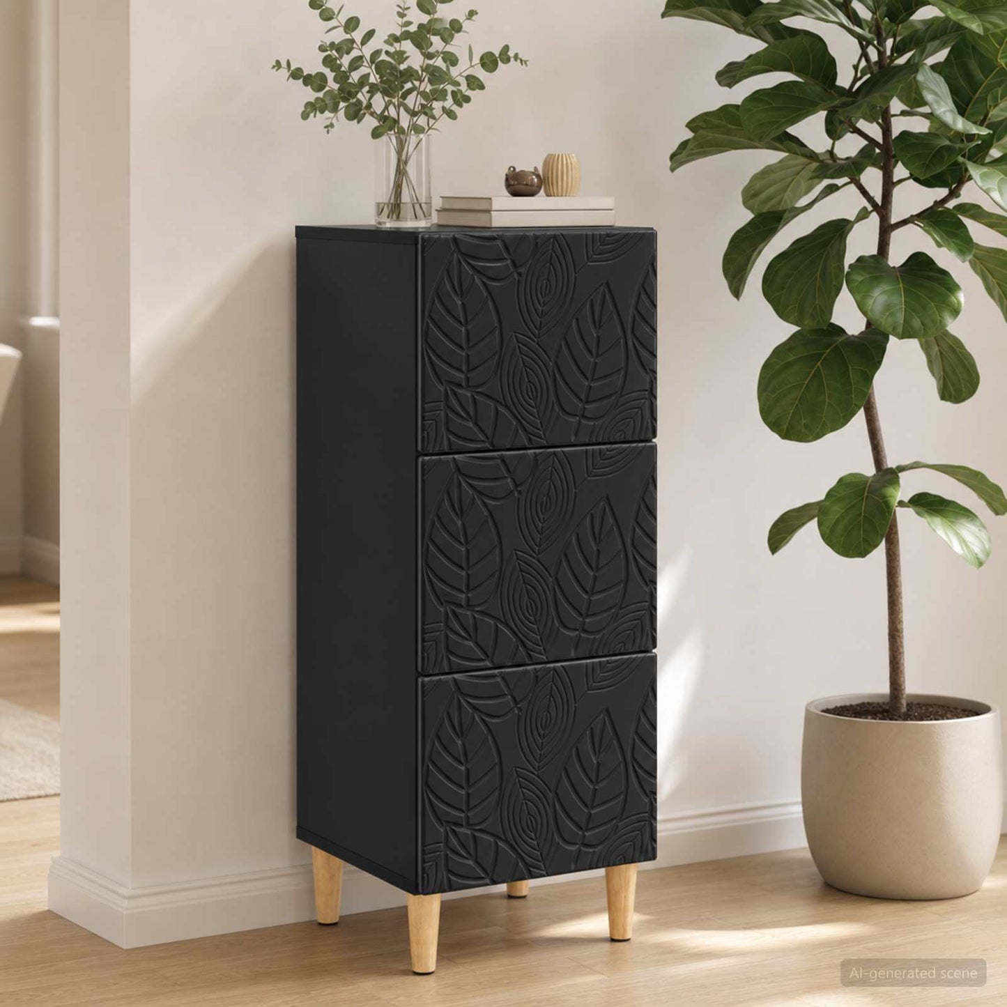 Drawer Cabinet Black 33 x 34.5 x 90 cm Engineered Wood