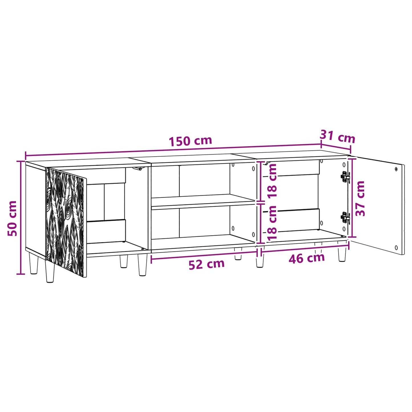 TV Cabinet 150 x 31 x 50 cm Smoked Oak Engineered Wood