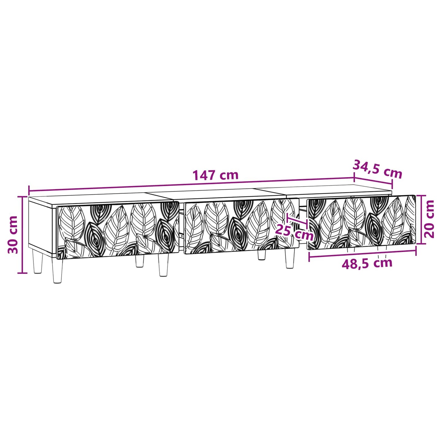 TV Cabinet 147 x 34.5 x 30 cm High Gloss White Engineered Wood