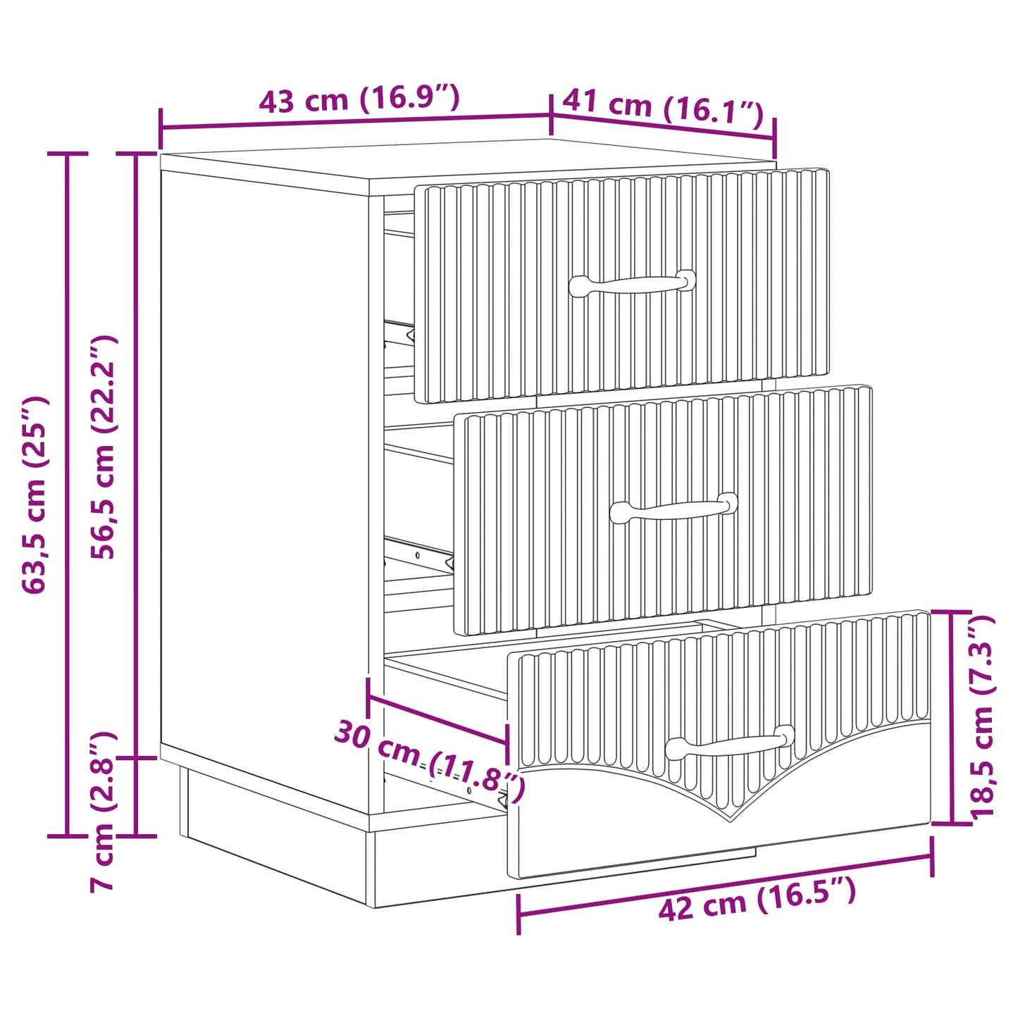 Bedside Cabinet Concrete Grey 43 x 41 x 63.5 cm Engineered Wood