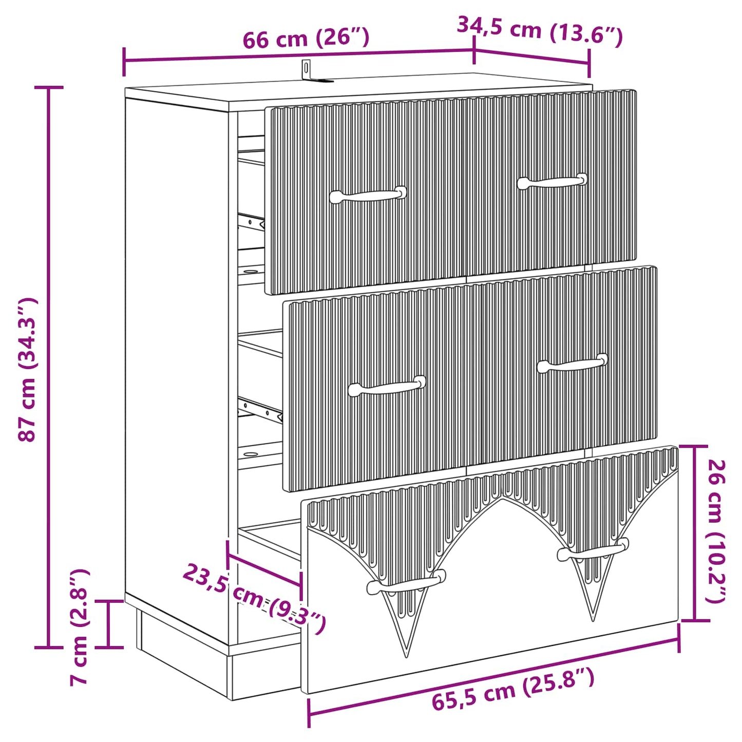 Drawer Cabinet Smoked Oak 66 x 34.5 x 87 cm Engineered Wood