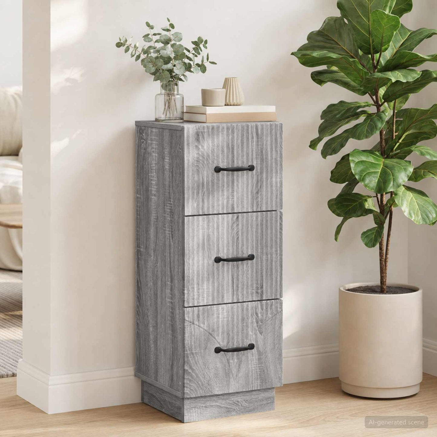 Drawer Cabinet Grey Sonoma 33 x 34.5 x 87 cm Engineered Wood