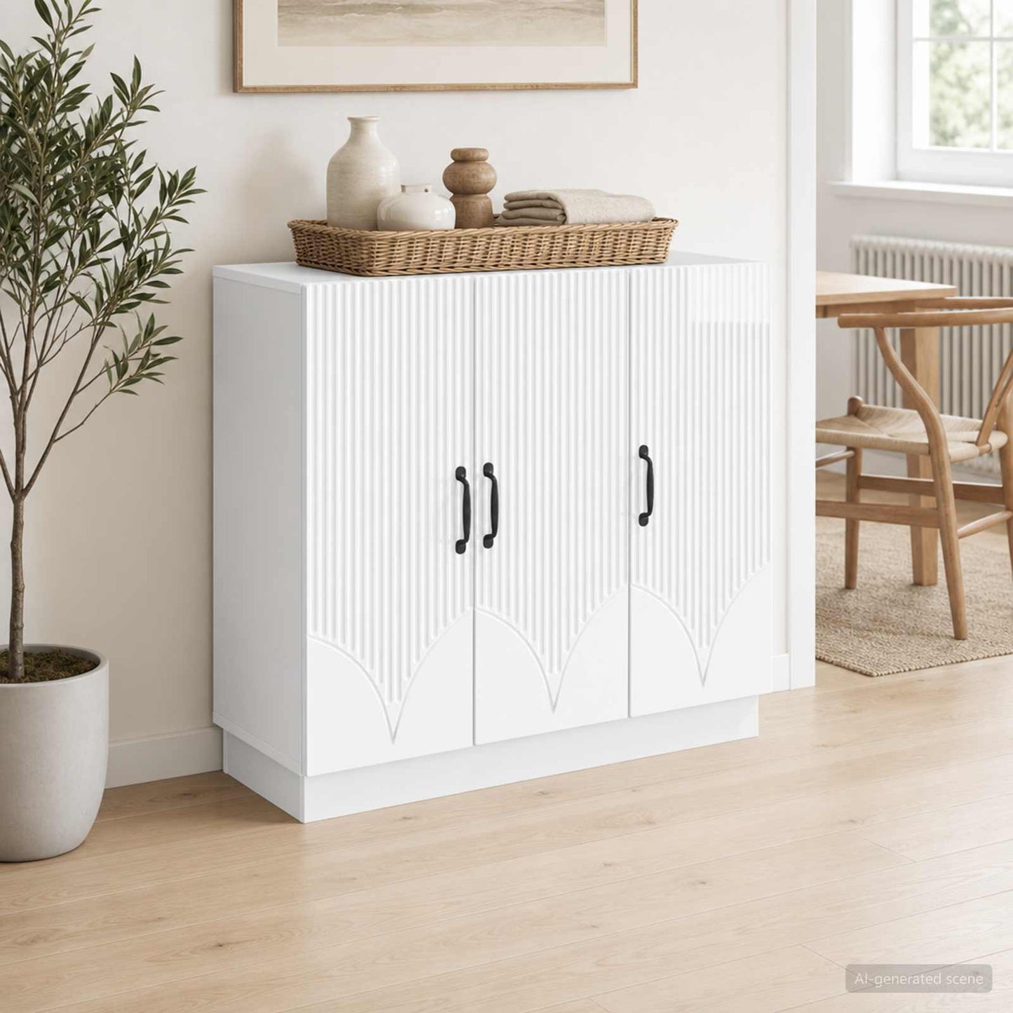 Sideboard High Gloss White 89 x 34.5 x 77 cm Engineered Wood