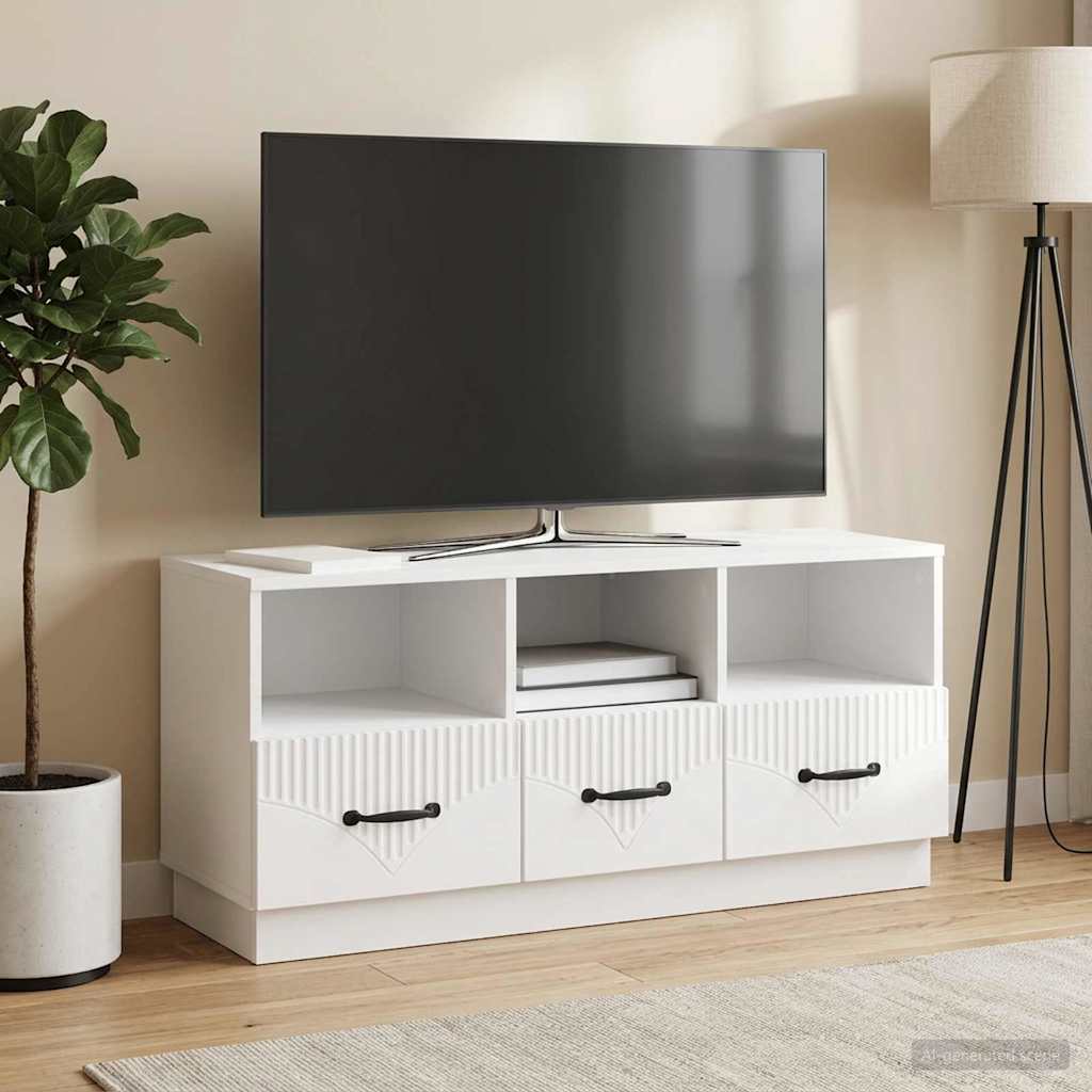 TV Cabinet High Gloss White 102 x 34.5 x 47 cm Engineered Wood