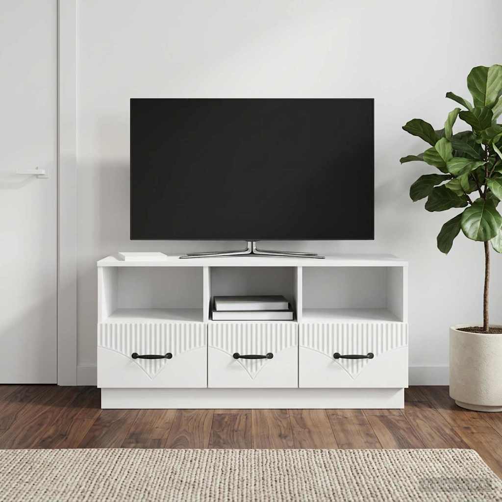 TV Cabinet High Gloss White 102 x 34.5 x 47 cm Engineered Wood