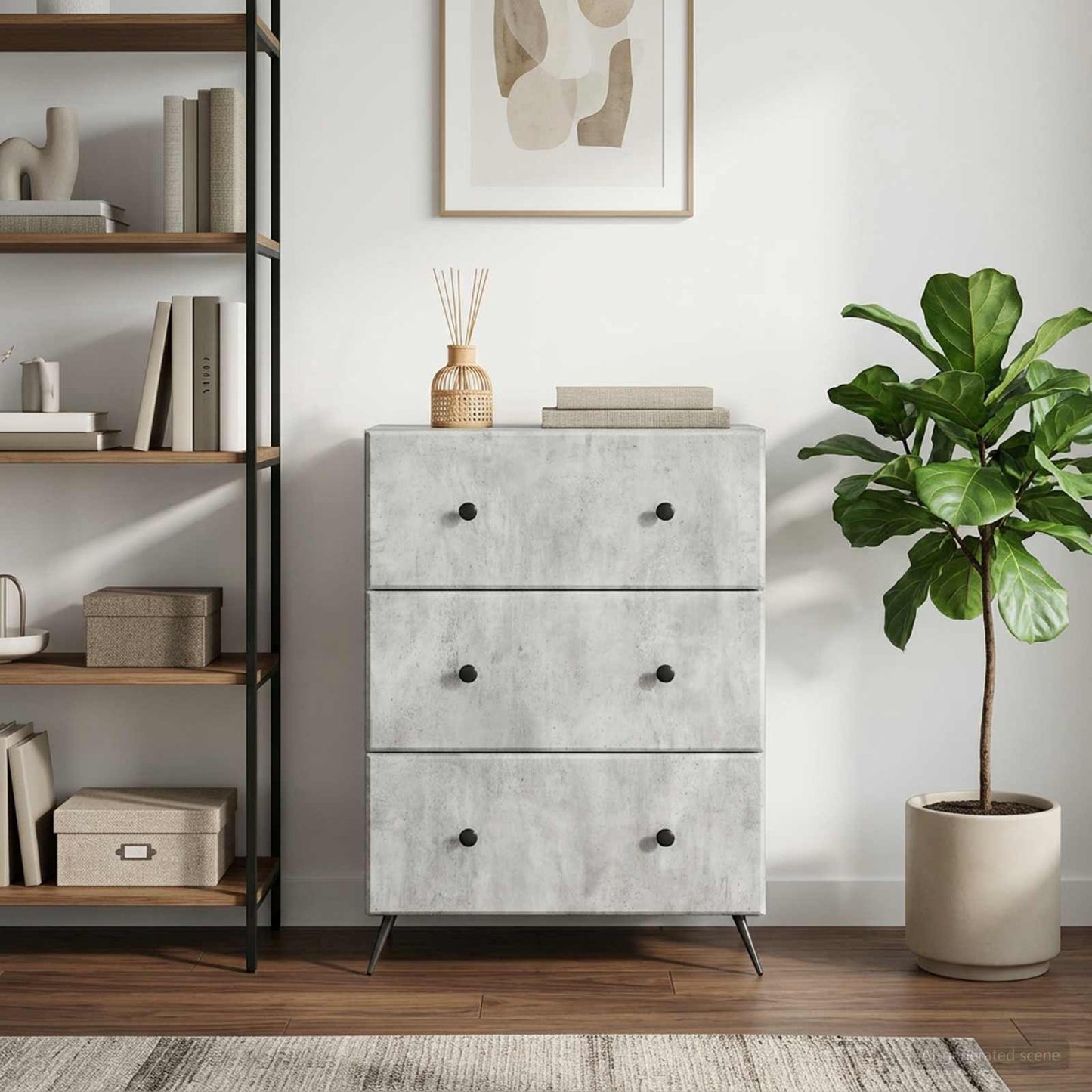 Drawer Cabinet Concrete Grey 66 x 34.5 x 90 cm Engineered Wood