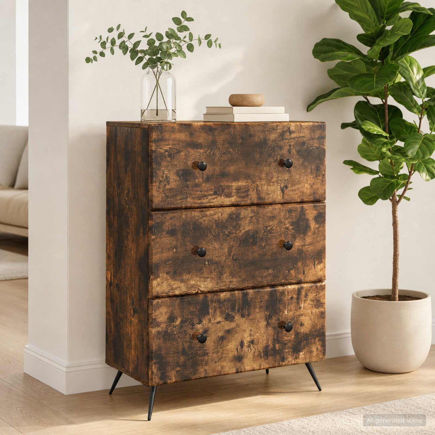 Drawer Cabinet 66 x 34.5 x 90 cm Engineered Wood Smoked Oak