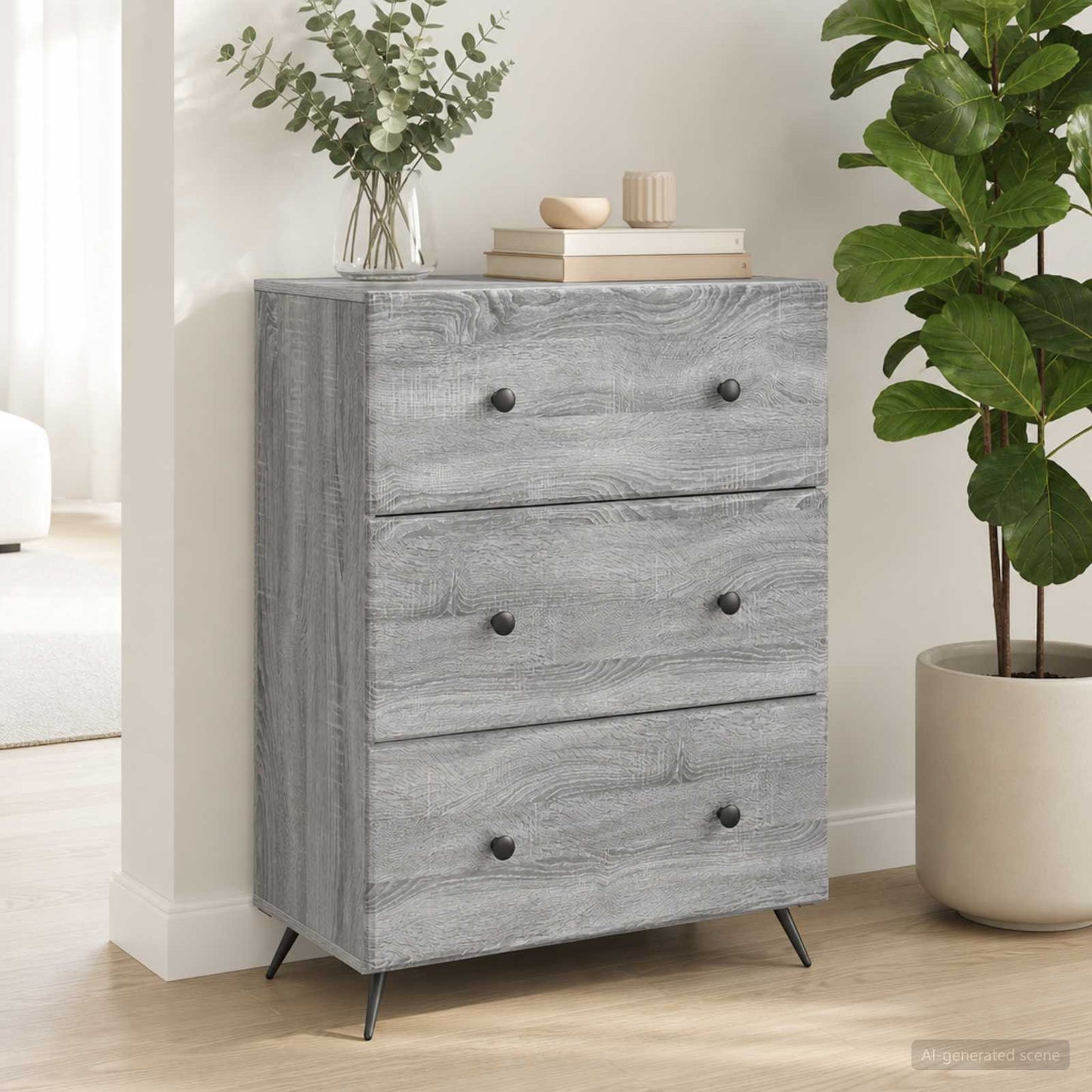 Drawer Cabinet 66 x 34.5 x 90 cm Engineered Wood Grey Sonoma