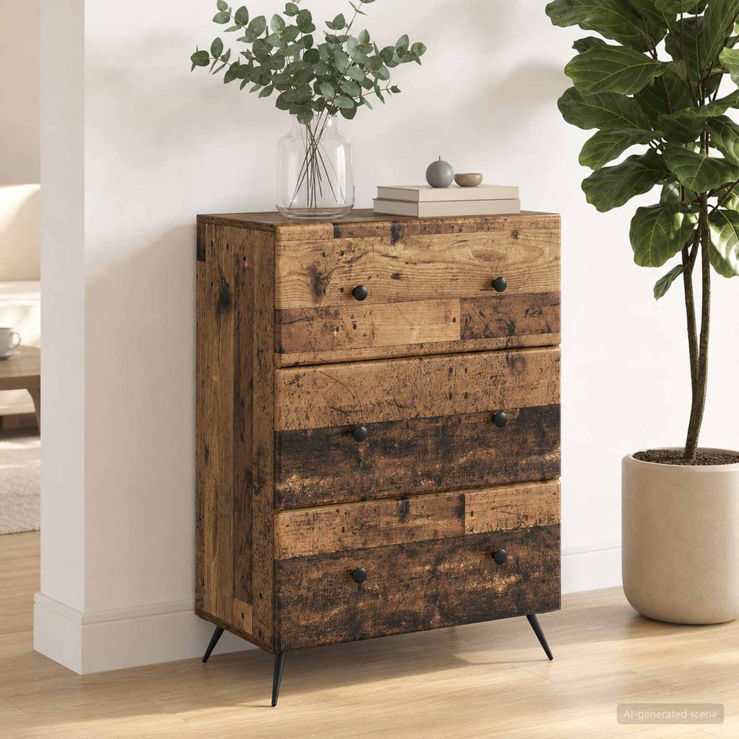 Drawer Cabinet Old Wood 66 x 34.5 x 90 cm Engineered Wood