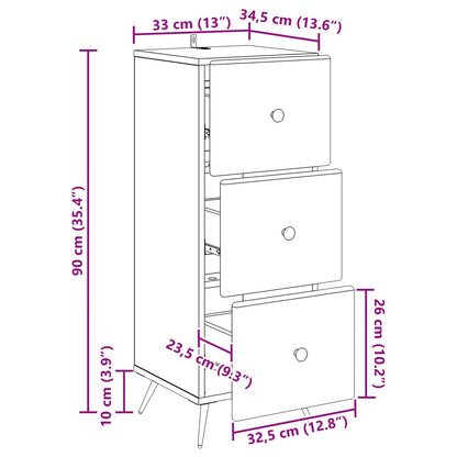 Drawer Cabinet Black 33 x 34.5 x 90 cm Engineered Wood