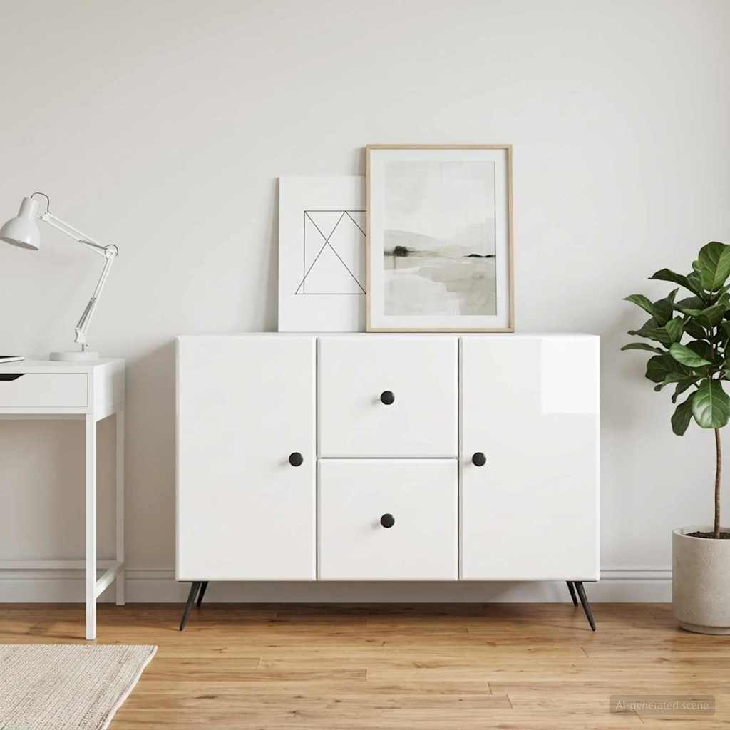 Sideboard High Gloss White 89 x 34.5 x 60 cm Engineered Wood