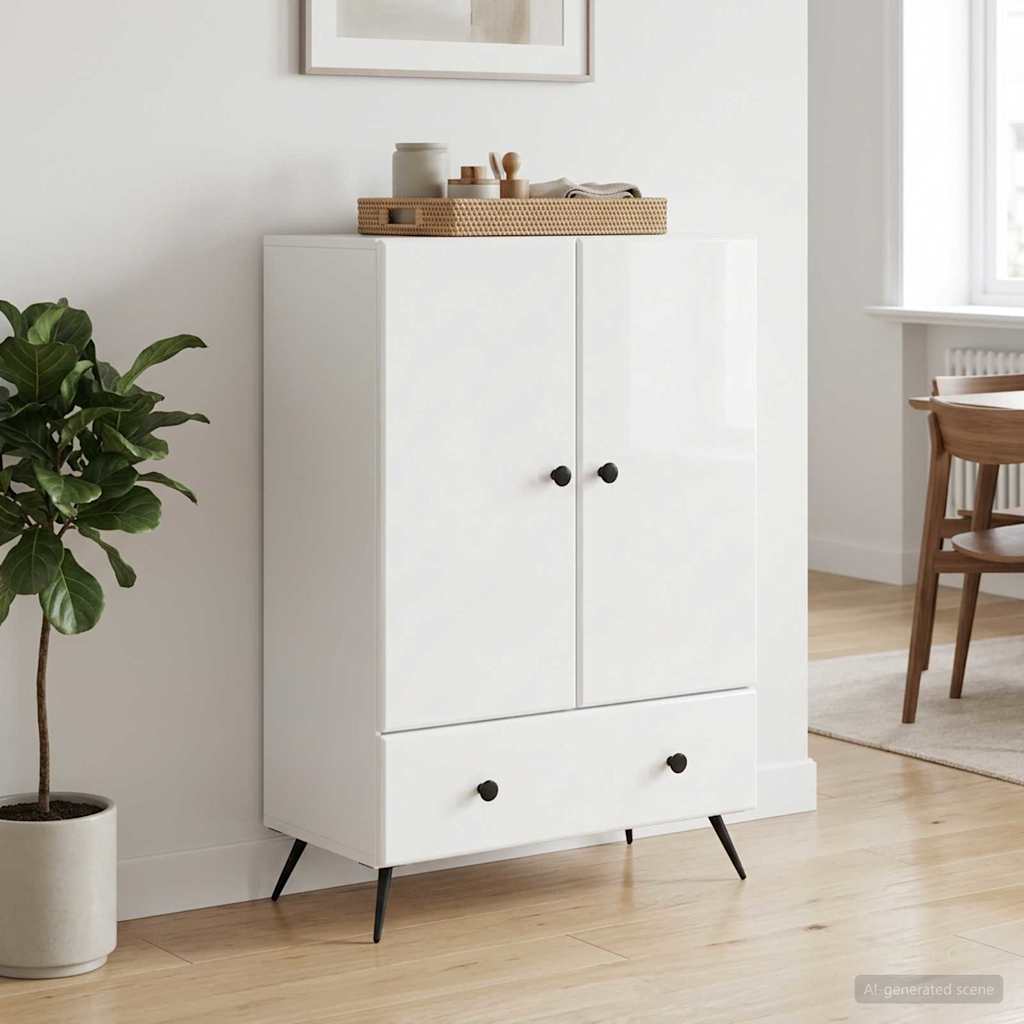 Sideboard High Gloss White 66 x 34.5 x 95 cm Engineered Wood