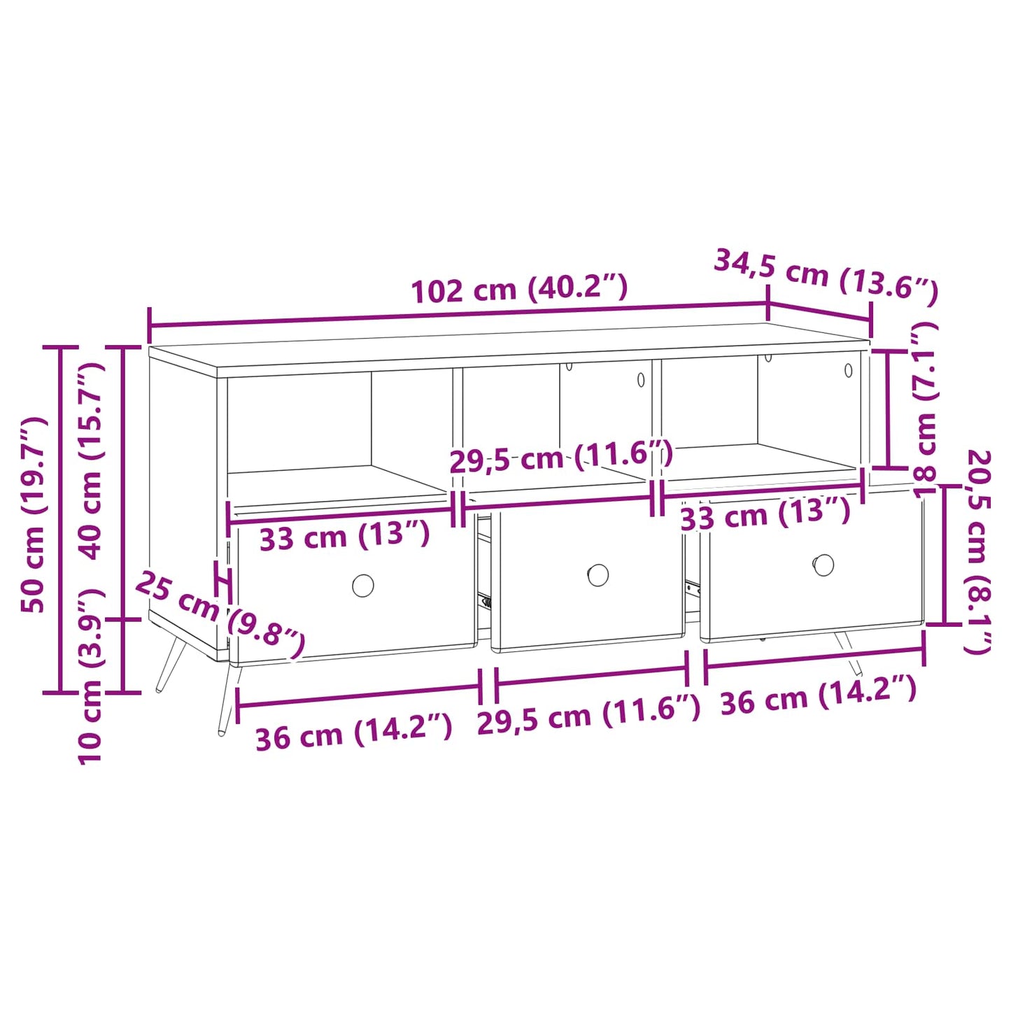 TV Cabinet Sonoma Oak 102 x 34.5 x 50 cm Engineered Wood