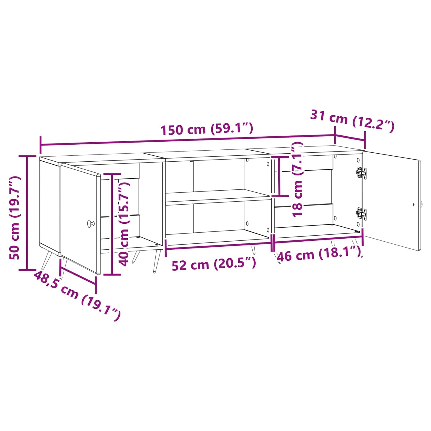 TV Cabinet Artisan Oak 150 x 31 x 50 cm Engineered Wood