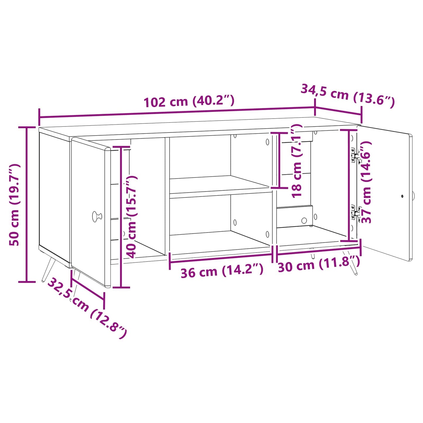 TV Cabinet Old Wood 102 x 34.5 x 50 cm Engineered Wood