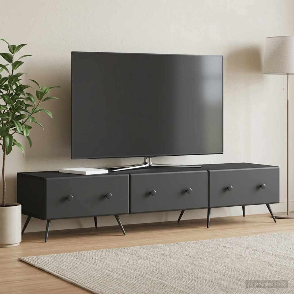 TV Cabinet with Drawer Black 147 x 34.5 x 30 cm Engineered Wood