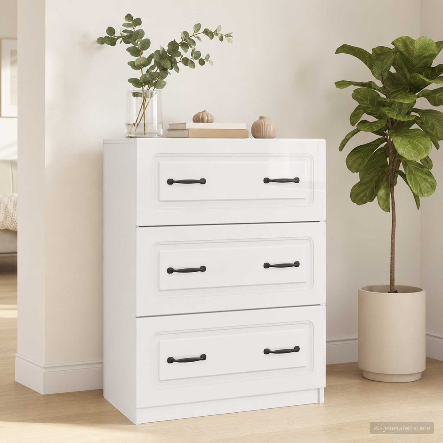 Drawer Cabinet High Gloss White 66 x 34.5 x 87 cm