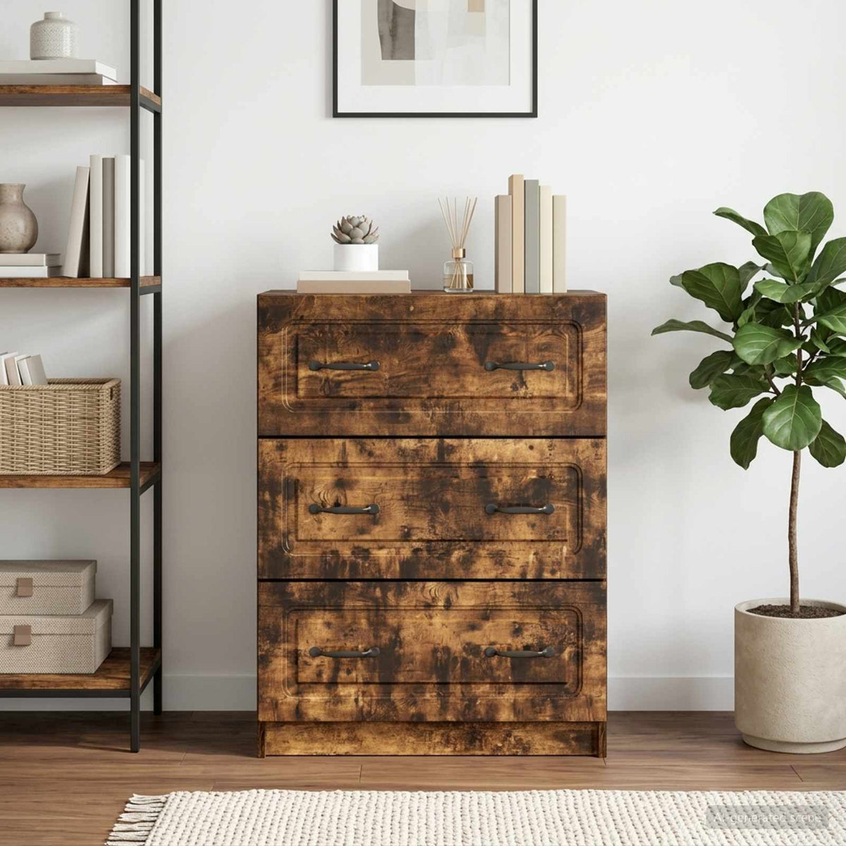 Drawer Cabinet 66 x 34.5 x 87 cm Engineered Wood Smoked Oak