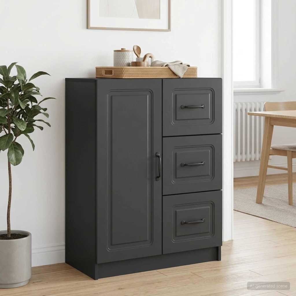 Sideboard with Drawer Black 66 x 34.5 x 87 cm Engineered Wood