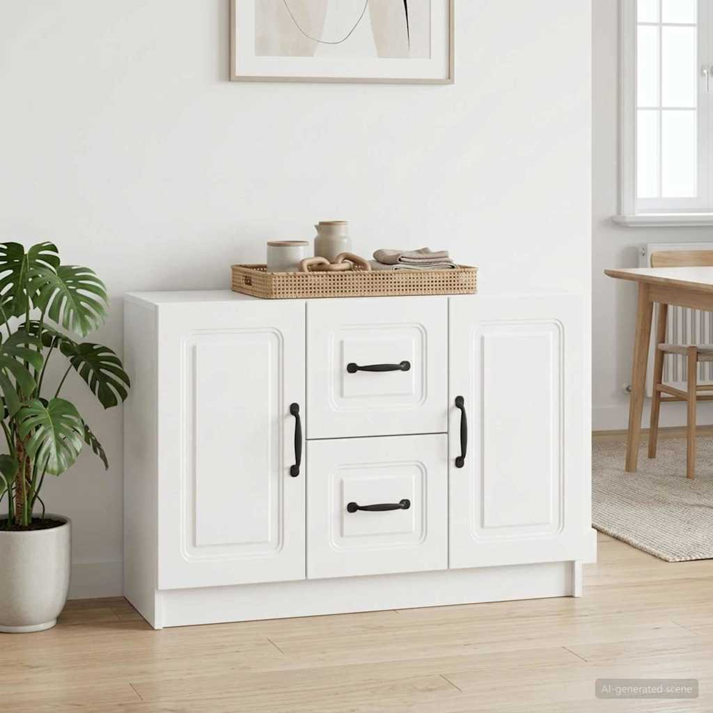 Sideboard High Gloss White 89 x 34.5 x 57 cm Engineered Wood