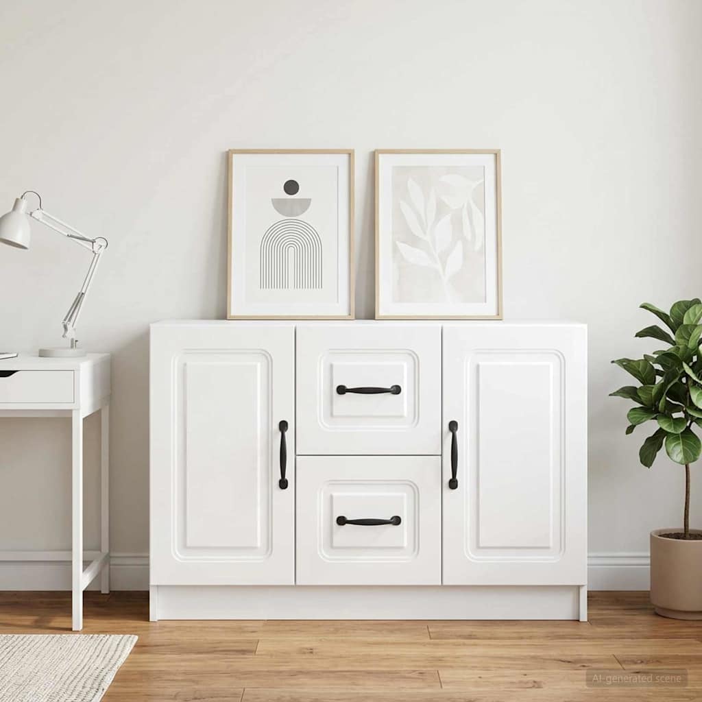 Sideboard High Gloss White 89 x 34.5 x 57 cm Engineered Wood