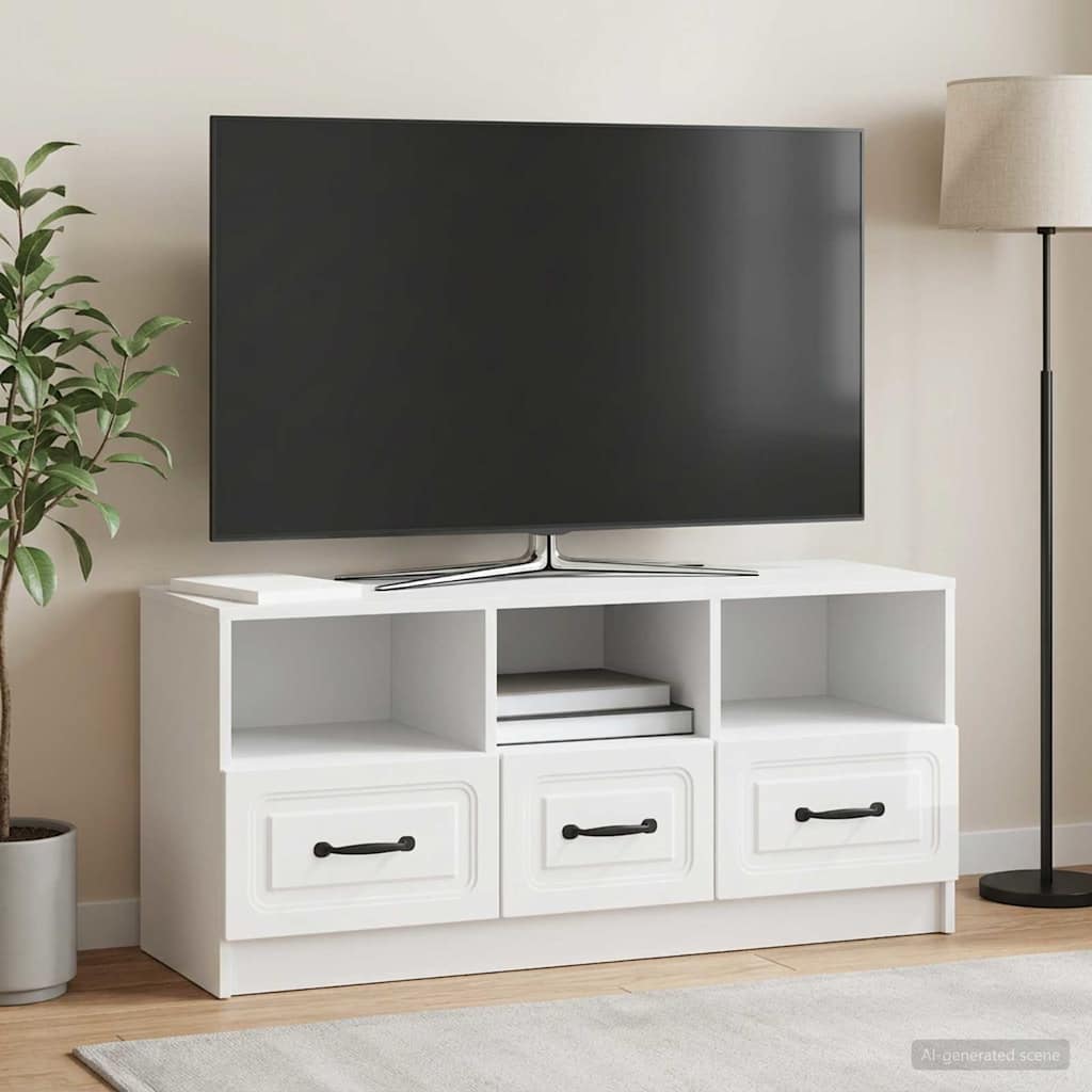 TV Cabinet High Gloss White 102 x 34.5 x 47 cm Engineered Wood